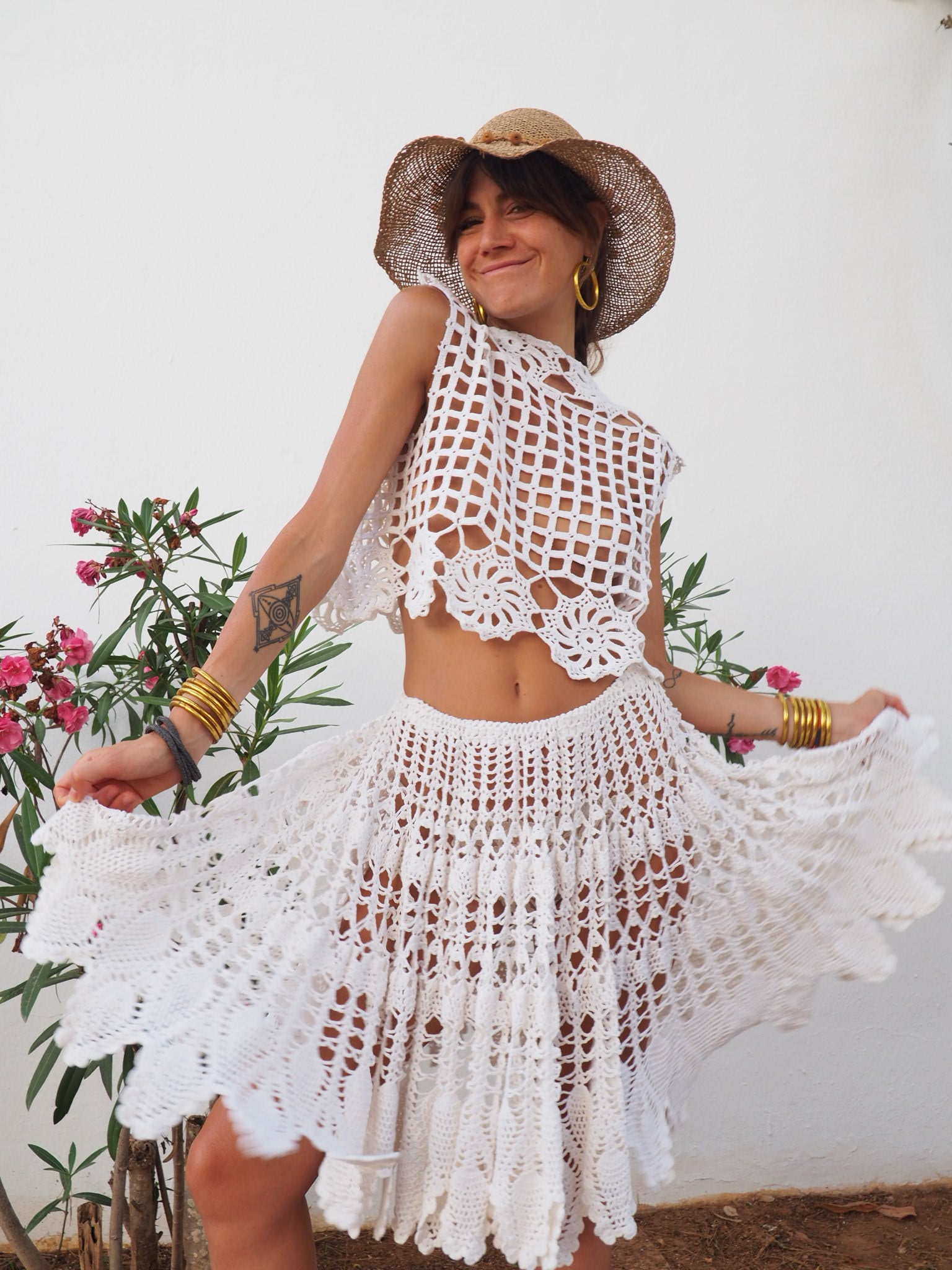 Amazing one off a kind white vintage crochet lace skirt up-cycled by  Vagabond Ibiza