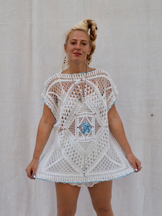 Up-cycled Vintage Crochet Lace Top – Handmade by Vagabond Ibiza