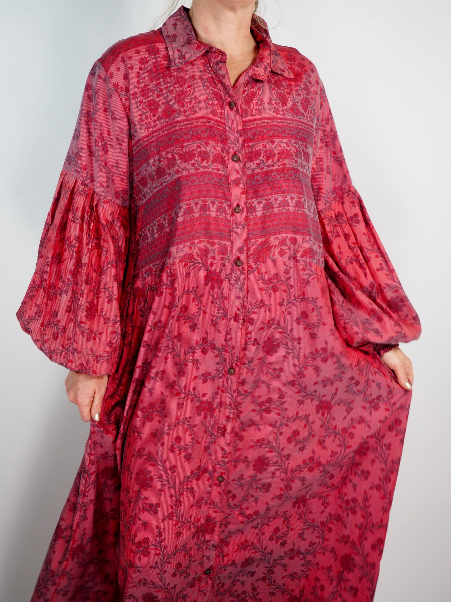 The Lenya Up-cycled Vintage Sari Dress – Sustainable Boho Dress with Oversized Sleeves Matching Scrunchy & Storage Bag