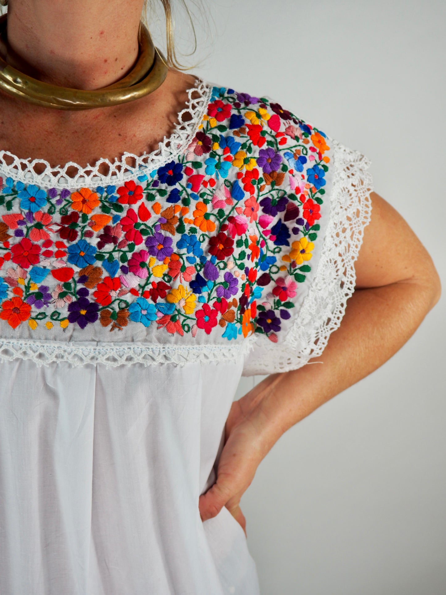 Vintage 1970s Mexican Dress – Hand-Embroidered Cotton