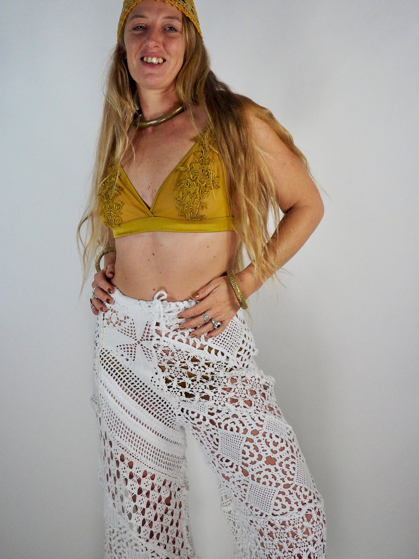 Introducing the *Handmade Patchwork Crochet Pants* by Vagabond Ibiza