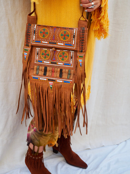 Vintage 1970s Leather Bag with Embroidery & Tassels – Bohemian Collector’s Item