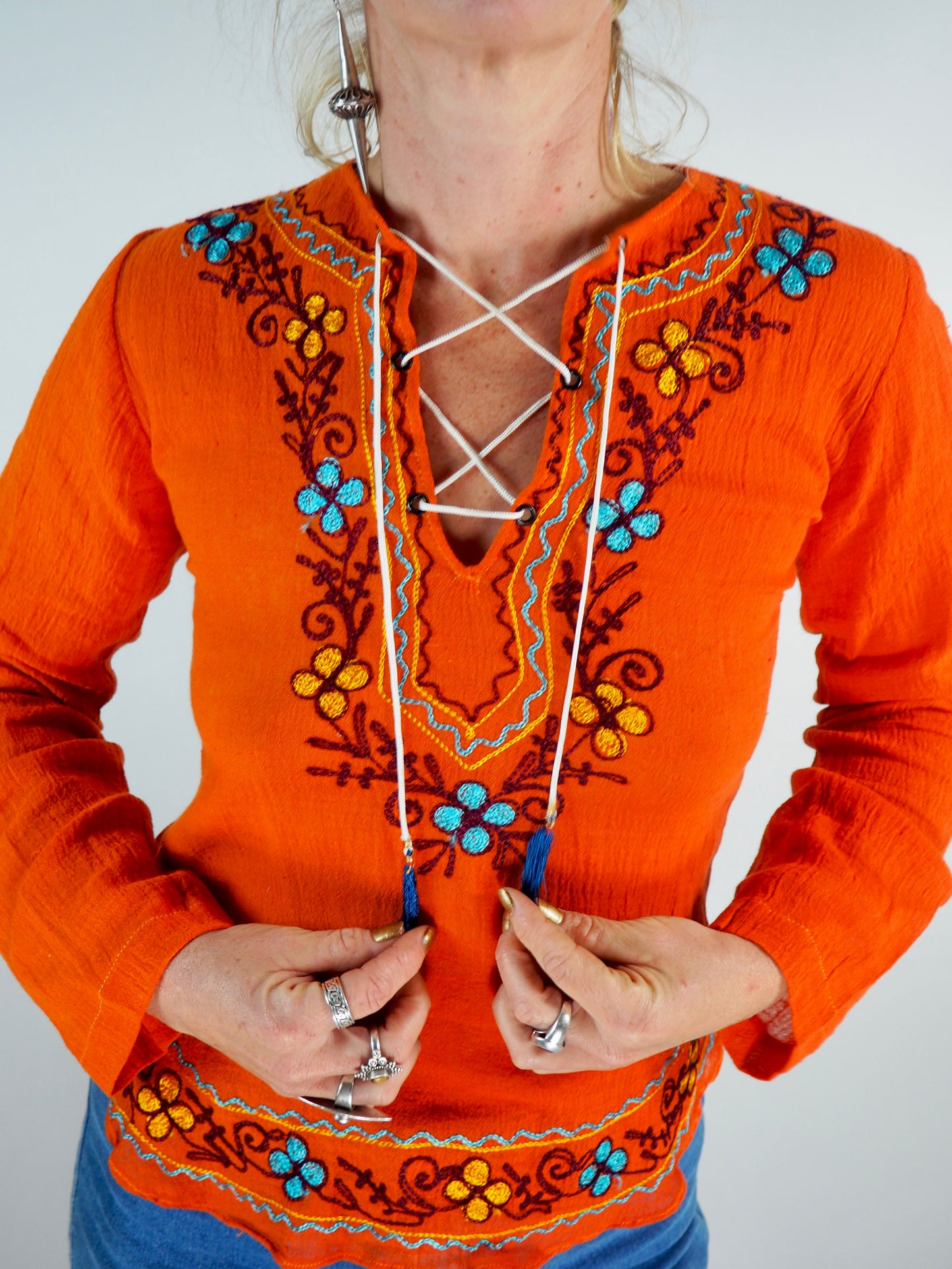 Vintage 1970s Indian Cotton Cheesecloth Blouse – Orange