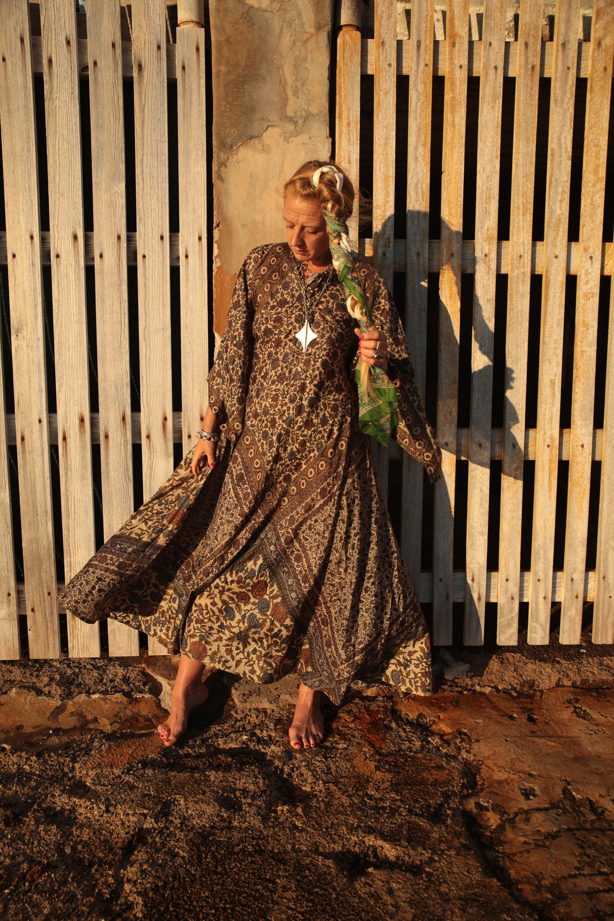 Original vintage Indian 1970’s Phool silk block printed dress a really special unique dress made from beautiful silk