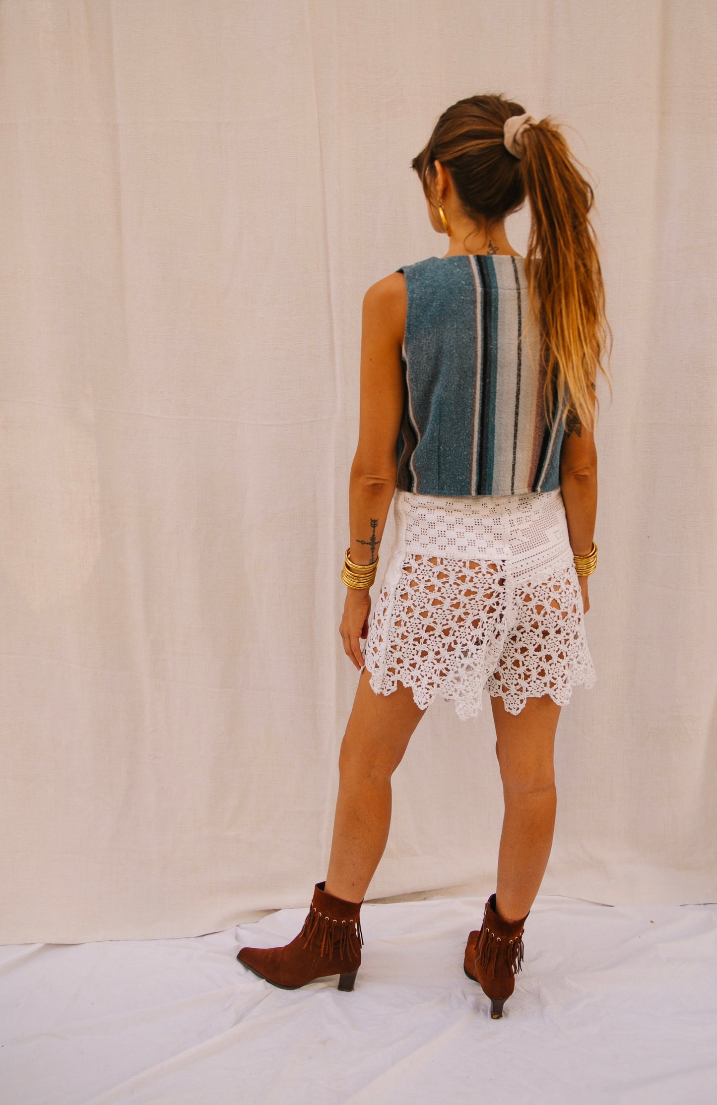 Up-cycled Vintage French Crochet and Lace Patchwork Shorts – Handmade by Vagabond Ibiza