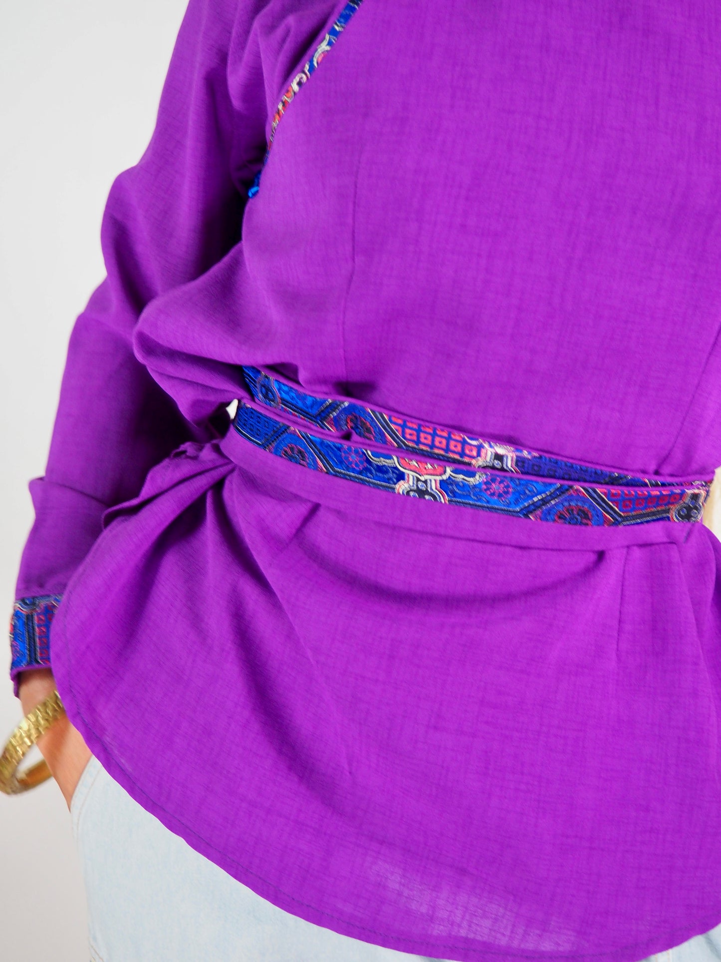 Vintage 1970s Thai Blouse a striking piece that exudes timeless elegance with its rich color and exquisite detailing