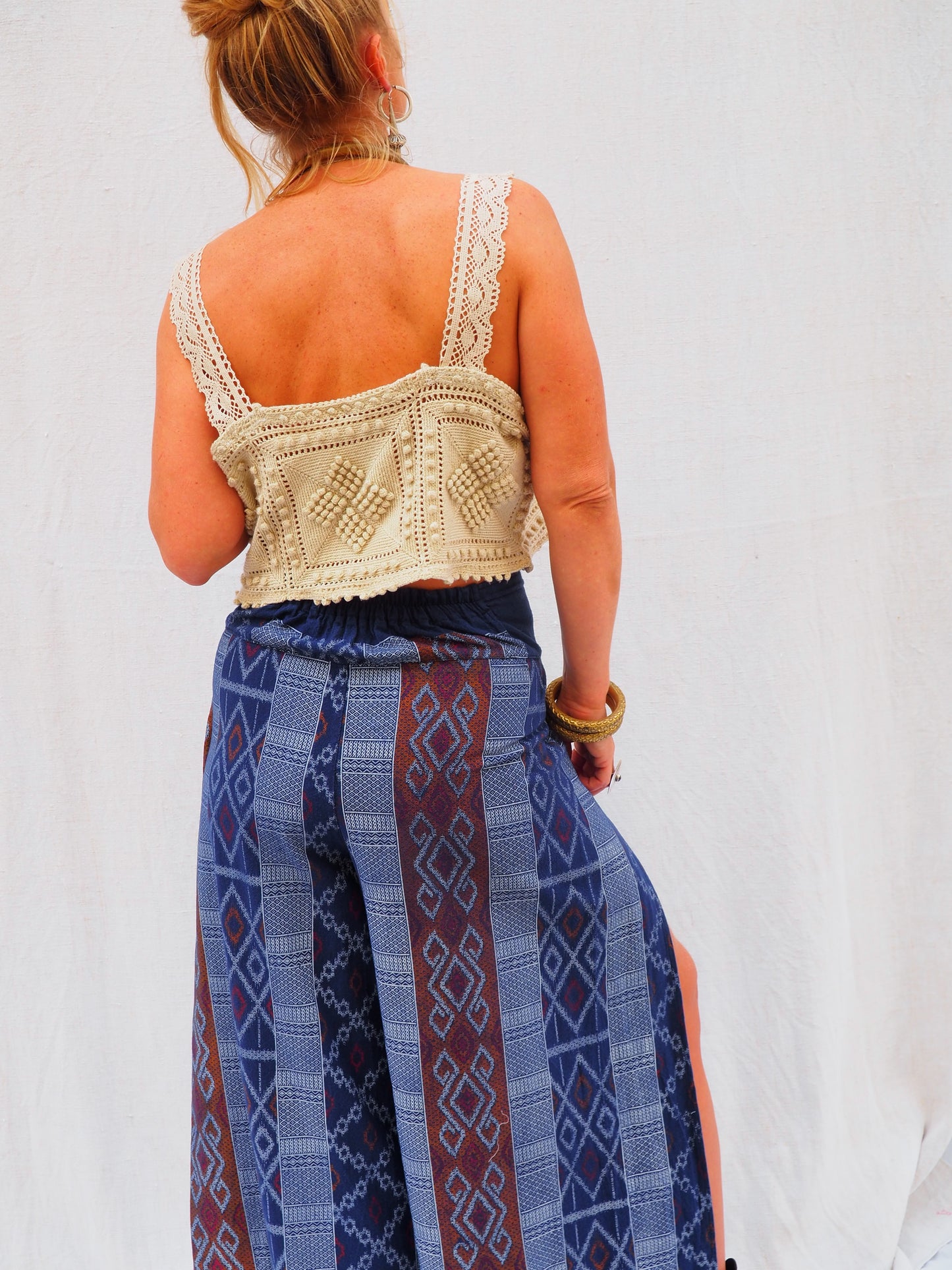 Vintage Woven Ikat Wide-Leg Pants