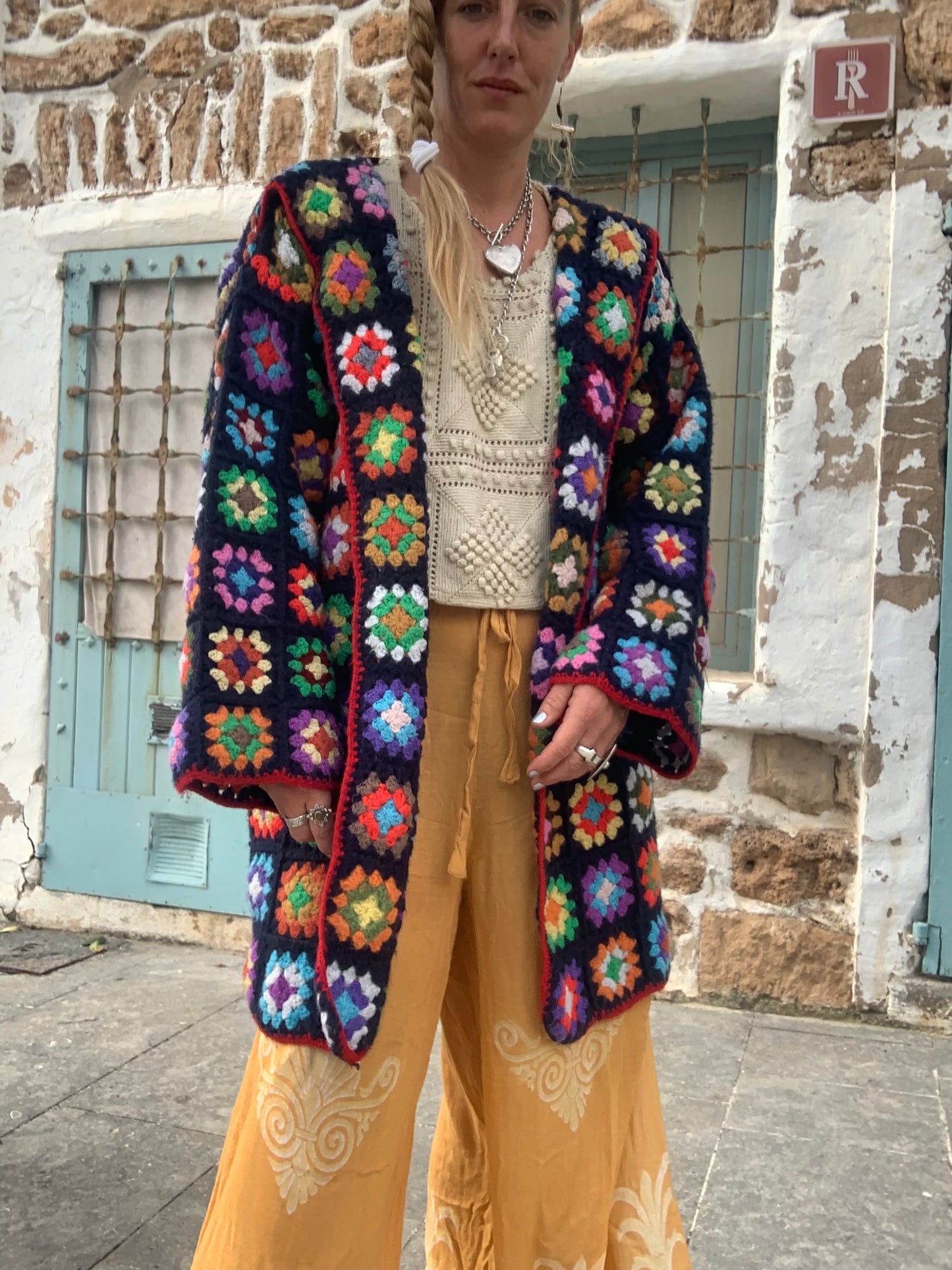 Upcycled Vintage Wool Crochet Jacket – Handmade by Vagabond Ibiza