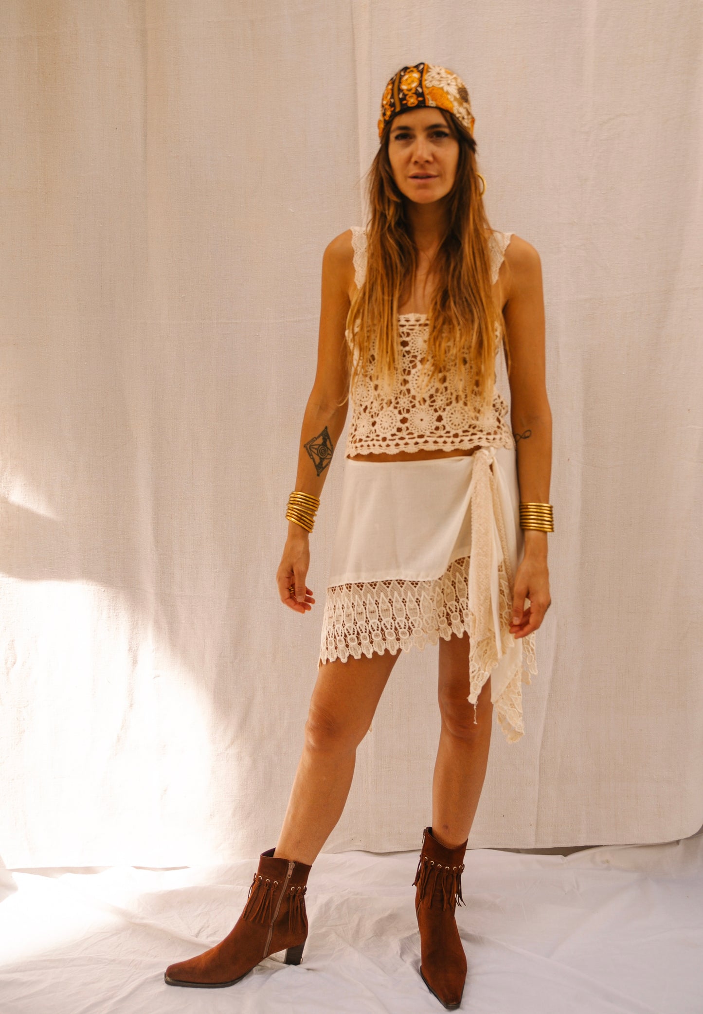 Up-cycled Wraparound Cotton & Lace Skirt – Handmade by Vagabond Ibiza