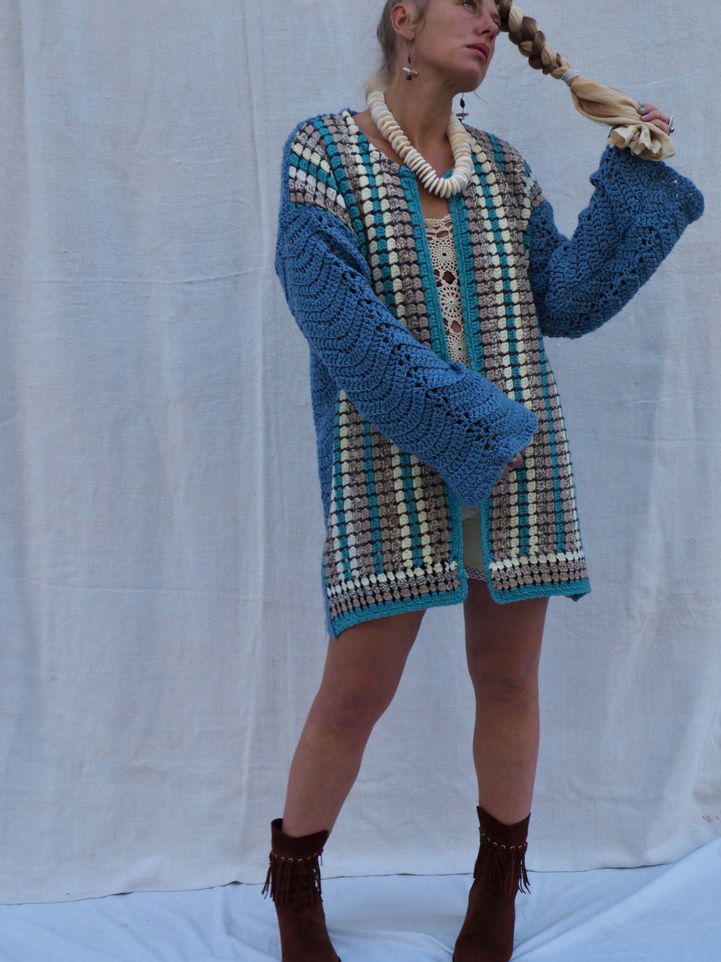 Up-cycled Vintage Crochet Wool Jacket – Handmade by Vagabond Ibiza