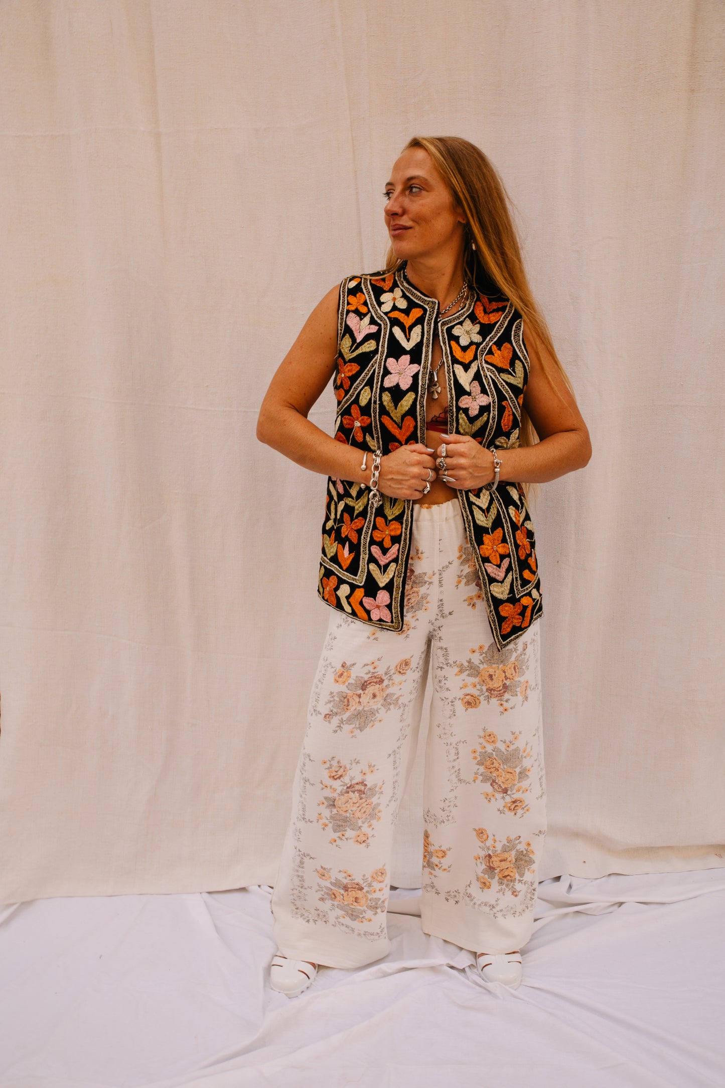 Vintage 1970s floral Embroidered Bohemian Waistcoat