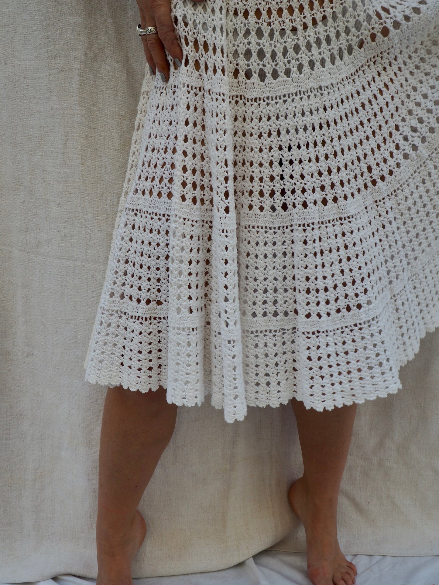 Up-cycled Vintage white Crochet Skirt – Handmade by Vagabond Ibiza