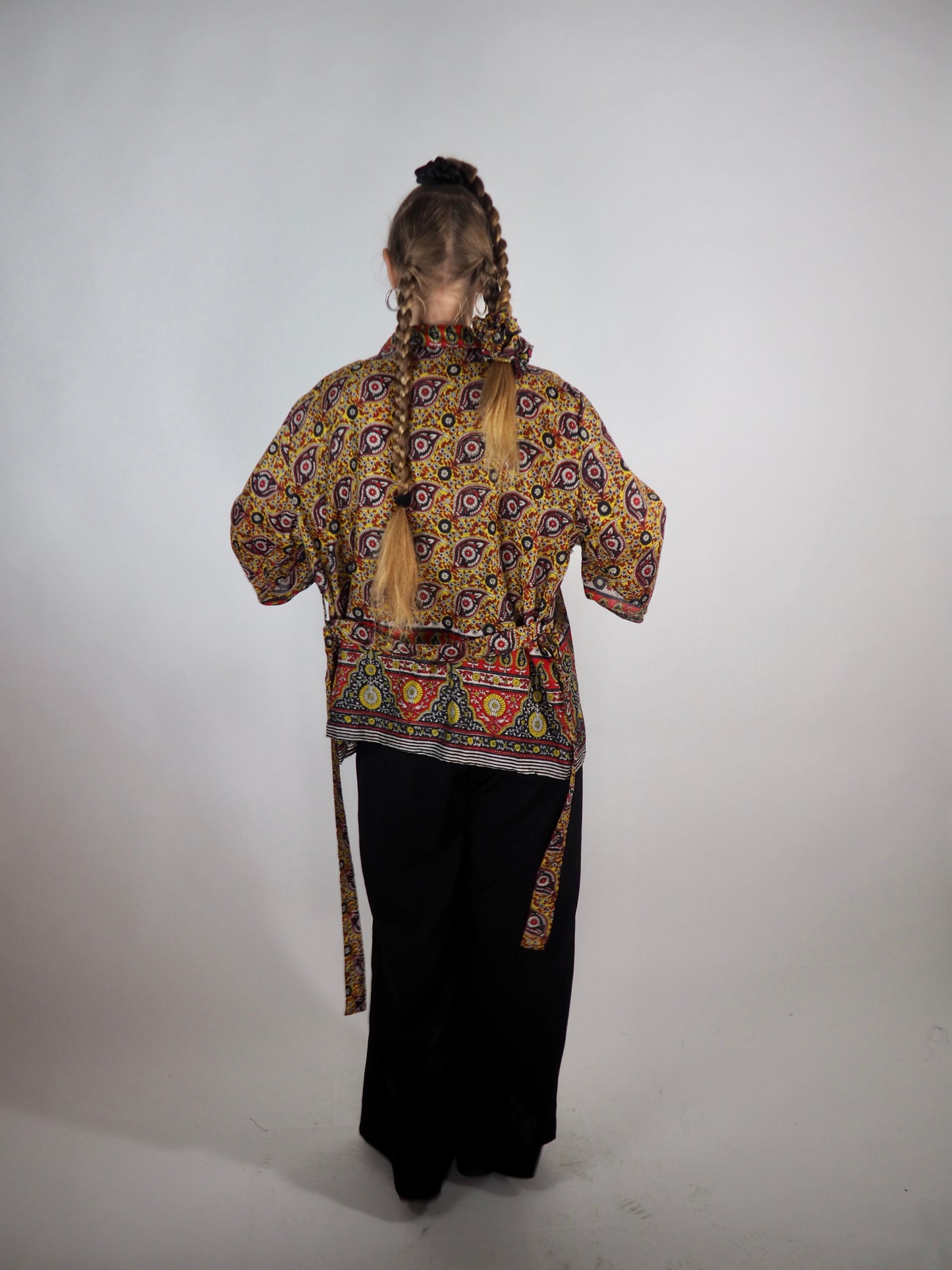 The Kardash Short Kimono – Vintage Re-cycled Sari Kimono Jacket with Waist Tie + Matching Scrunchy & Storage Bag