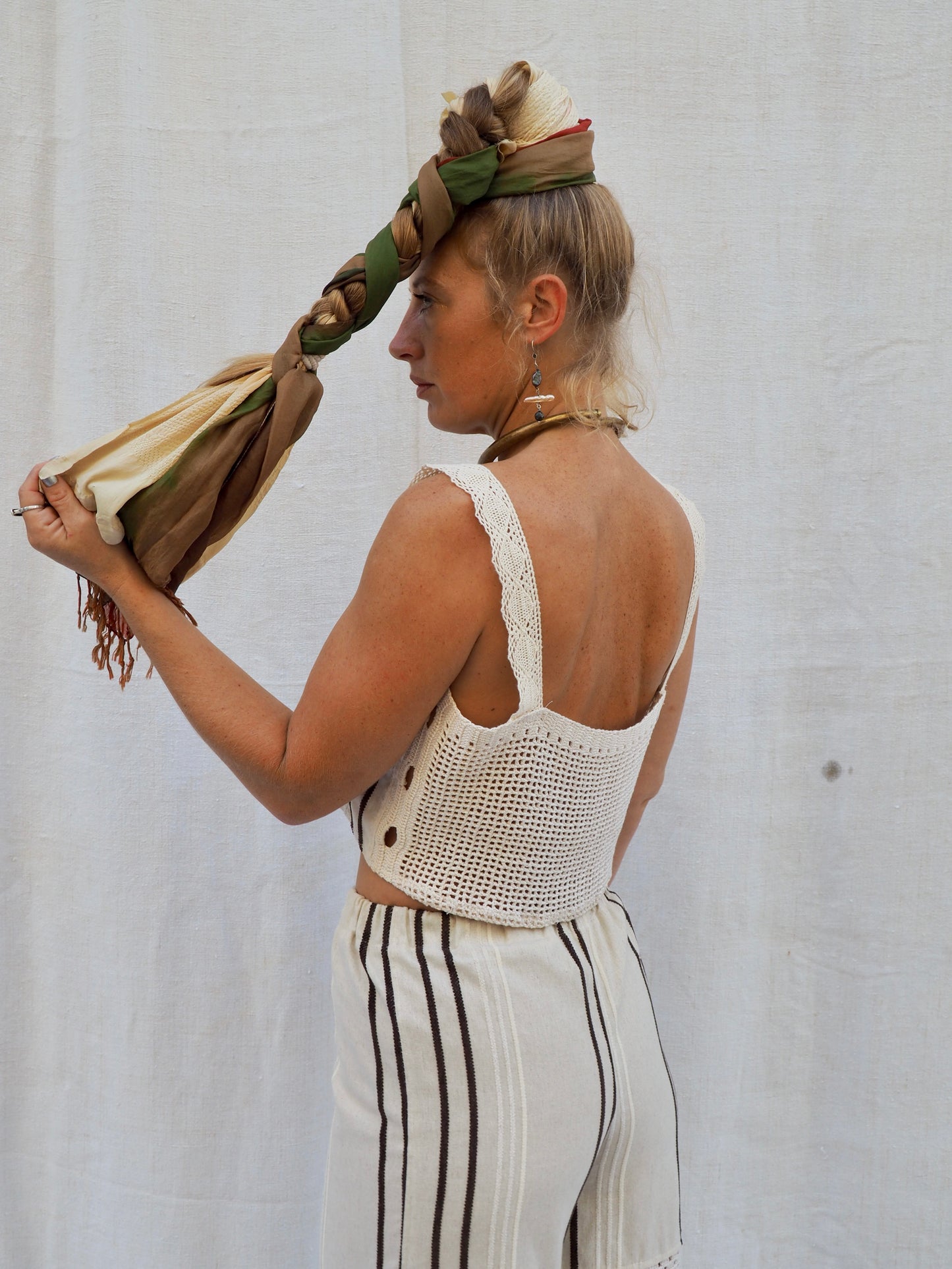 Up-cycled Vintage Linen & crochet Reversible Top – Handmade by Vagabond Ibiza