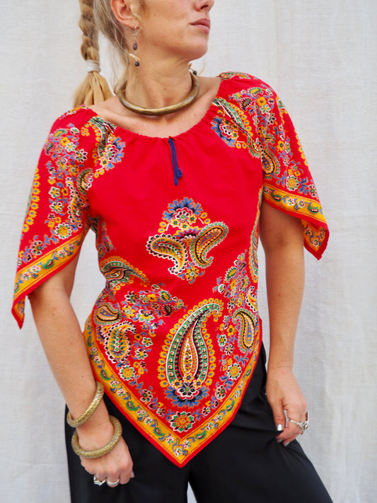 Upcycled 1970s Vintage Paisley Scarf Top – Handmade by Vagabond Ibiza