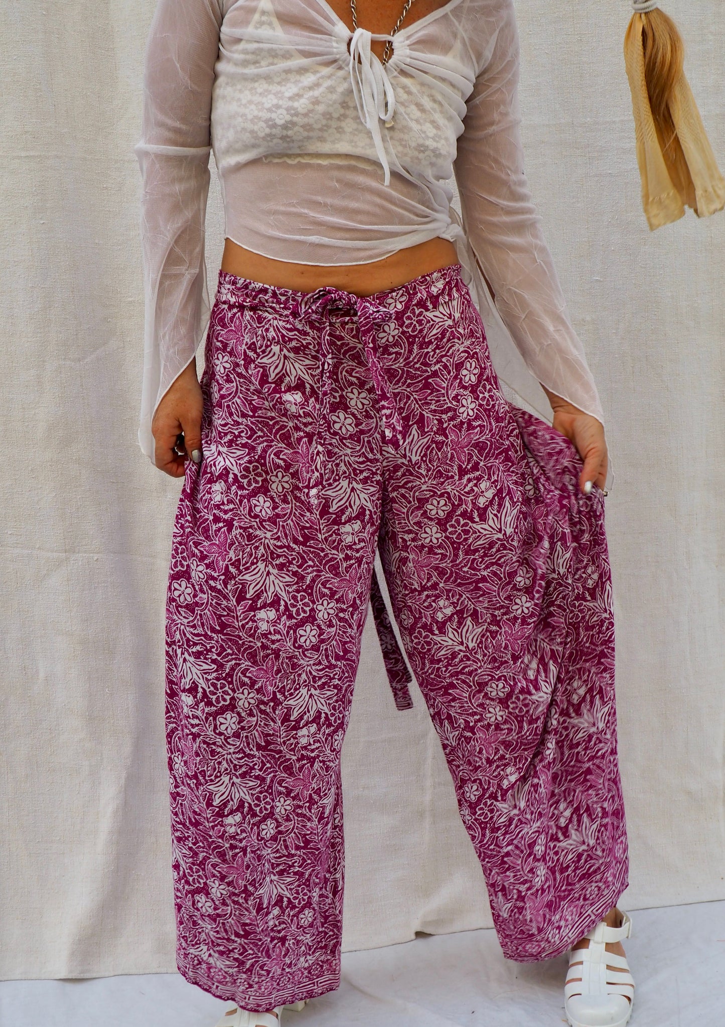 Vintage Indonesian Batik Wrap Pants with Side Splits