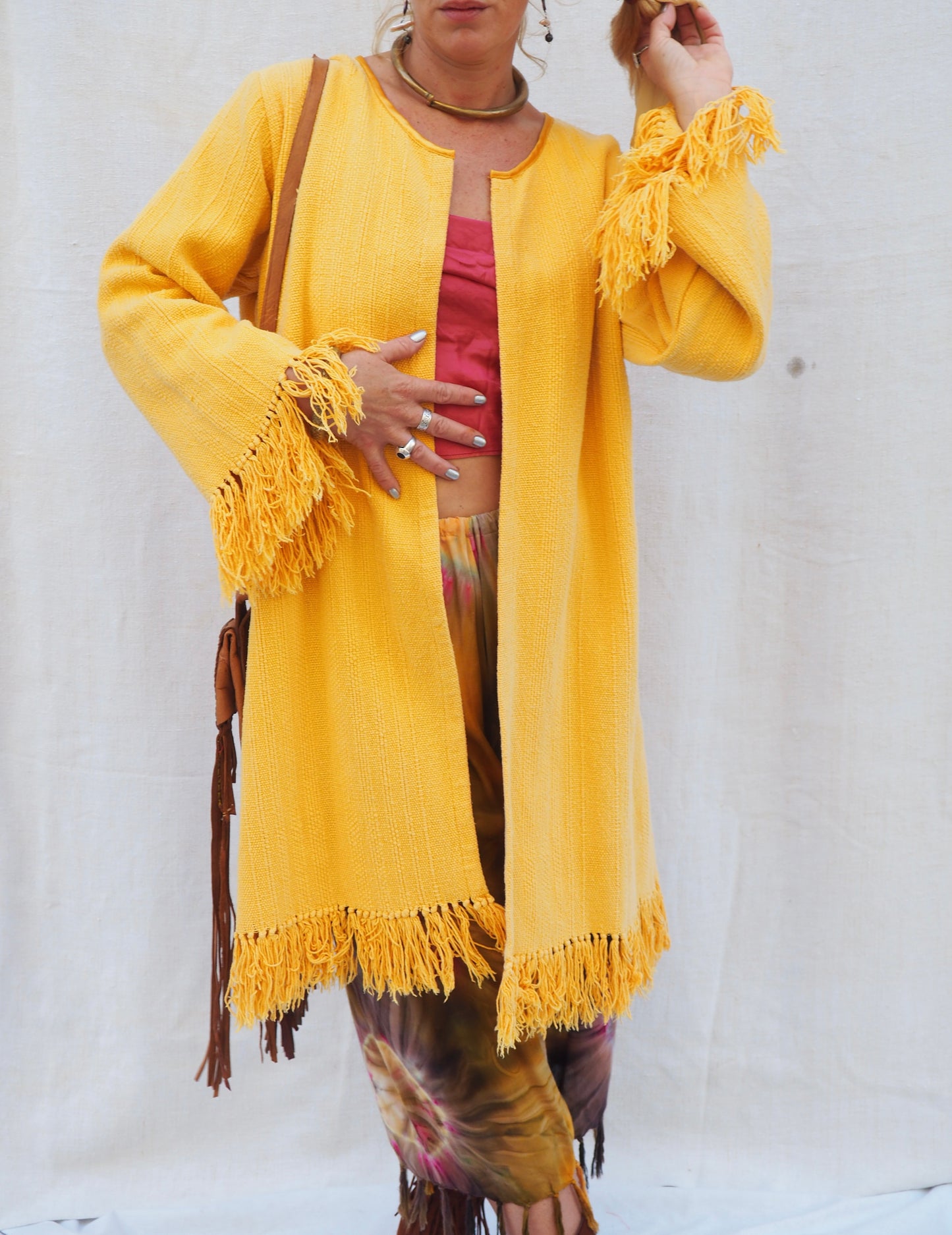 Up-cycled Vintage Cotton Jacket with Tassel Trim – Handmade Bohemian Style