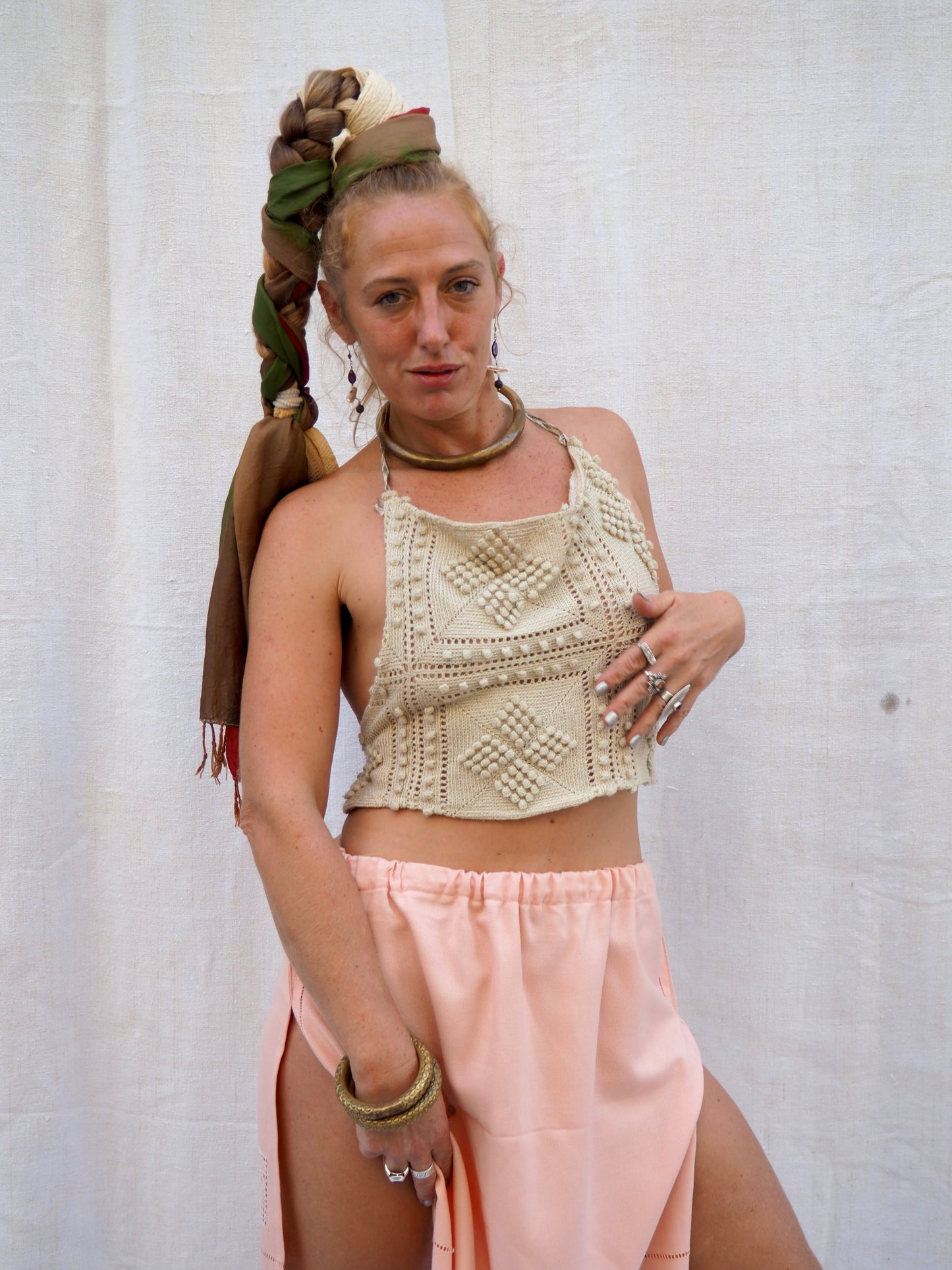 Up-cycled crochet silk tie top by Vagabond Ibiza