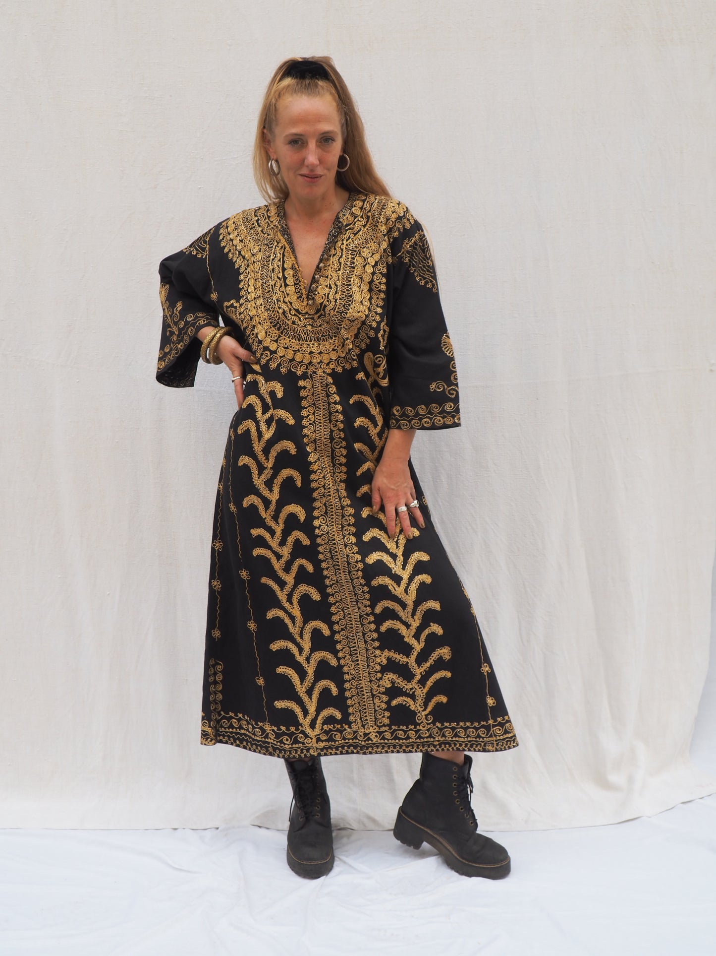 Vintage Moroccan Arabic Style Dress with Gold Embellishment