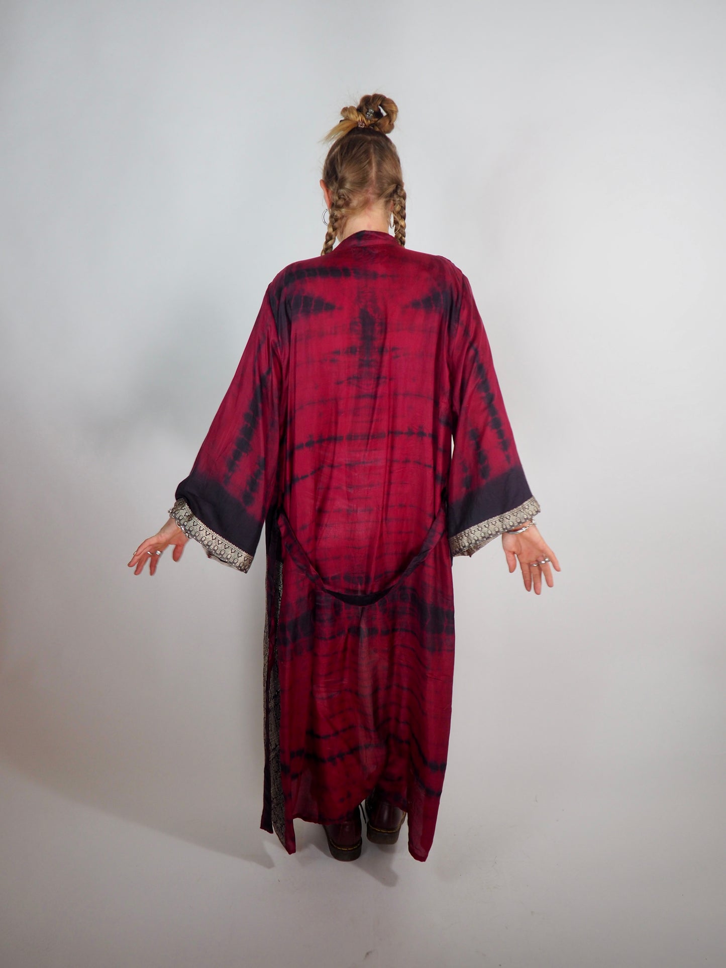 The Kardash Long Kimono – Up-cycled Vintage Sari long Kimono Robe with Waist Tie + Matching Scrunchy & Storage Bag