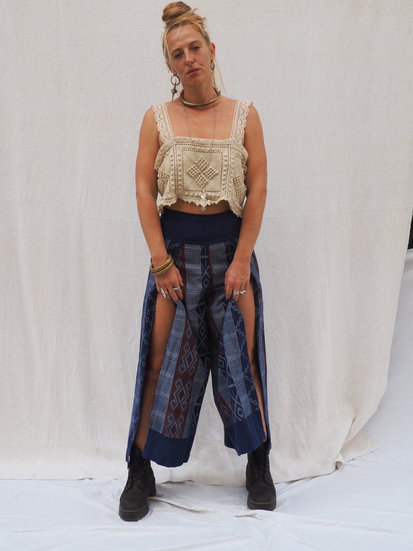 Vintage Woven Ikat Wide-Leg Pants