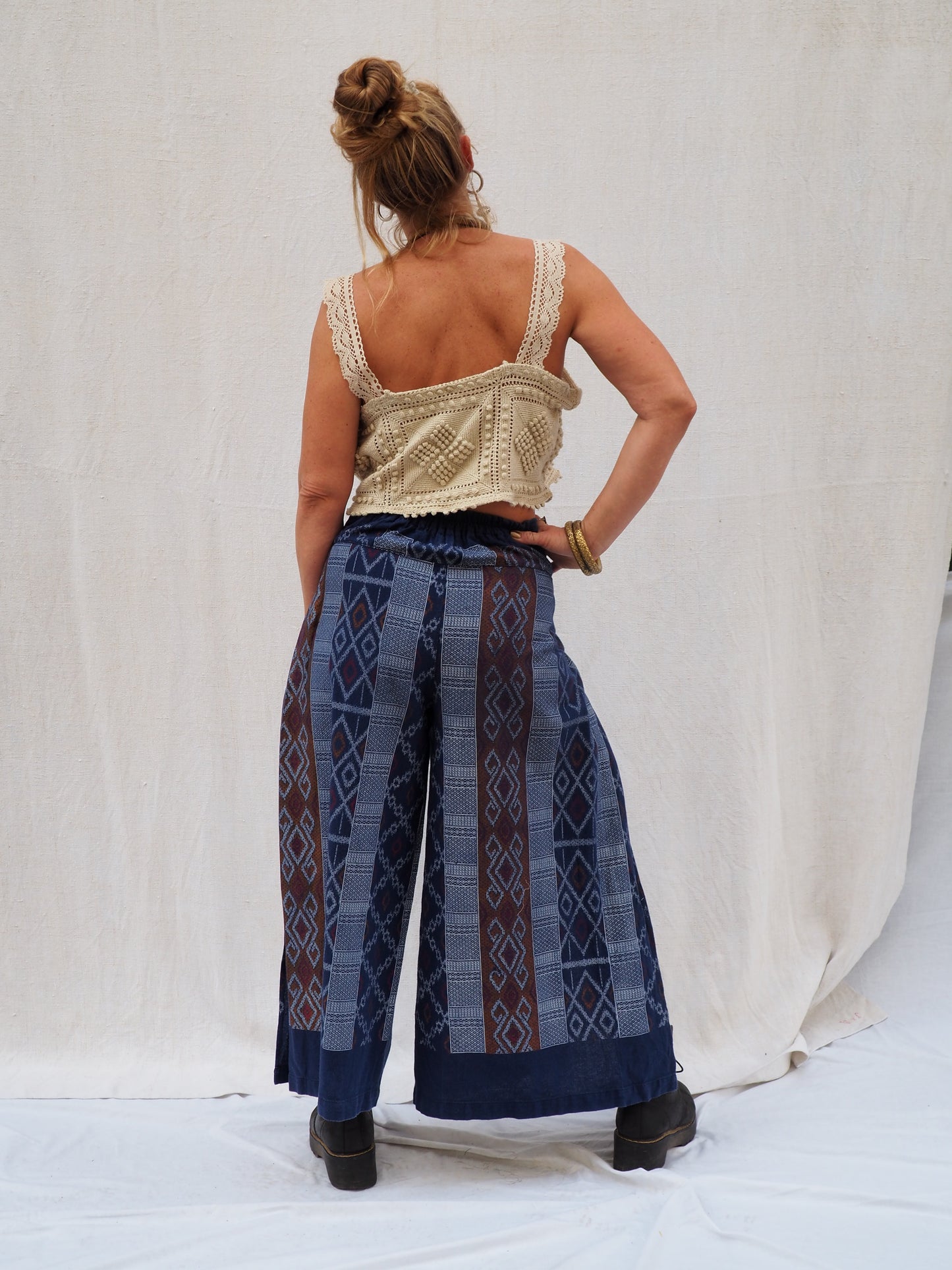 Vintage Woven Ikat Wide-Leg Pants