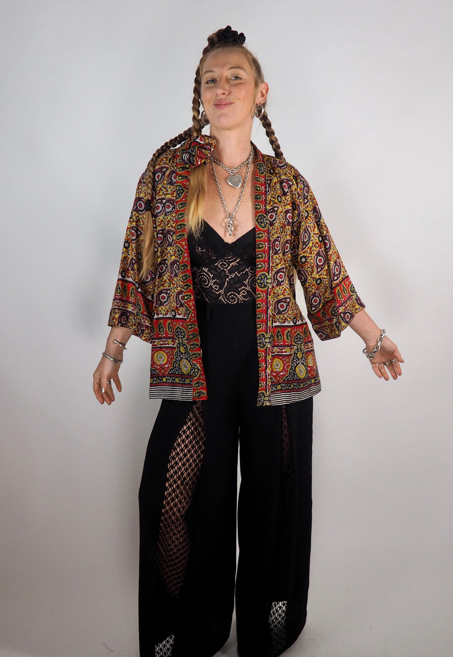 The Kardash Short Kimono – Vintage Re-cycled Sari Kimono Jacket with Waist Tie + Matching Scrunchy & Storage Bag