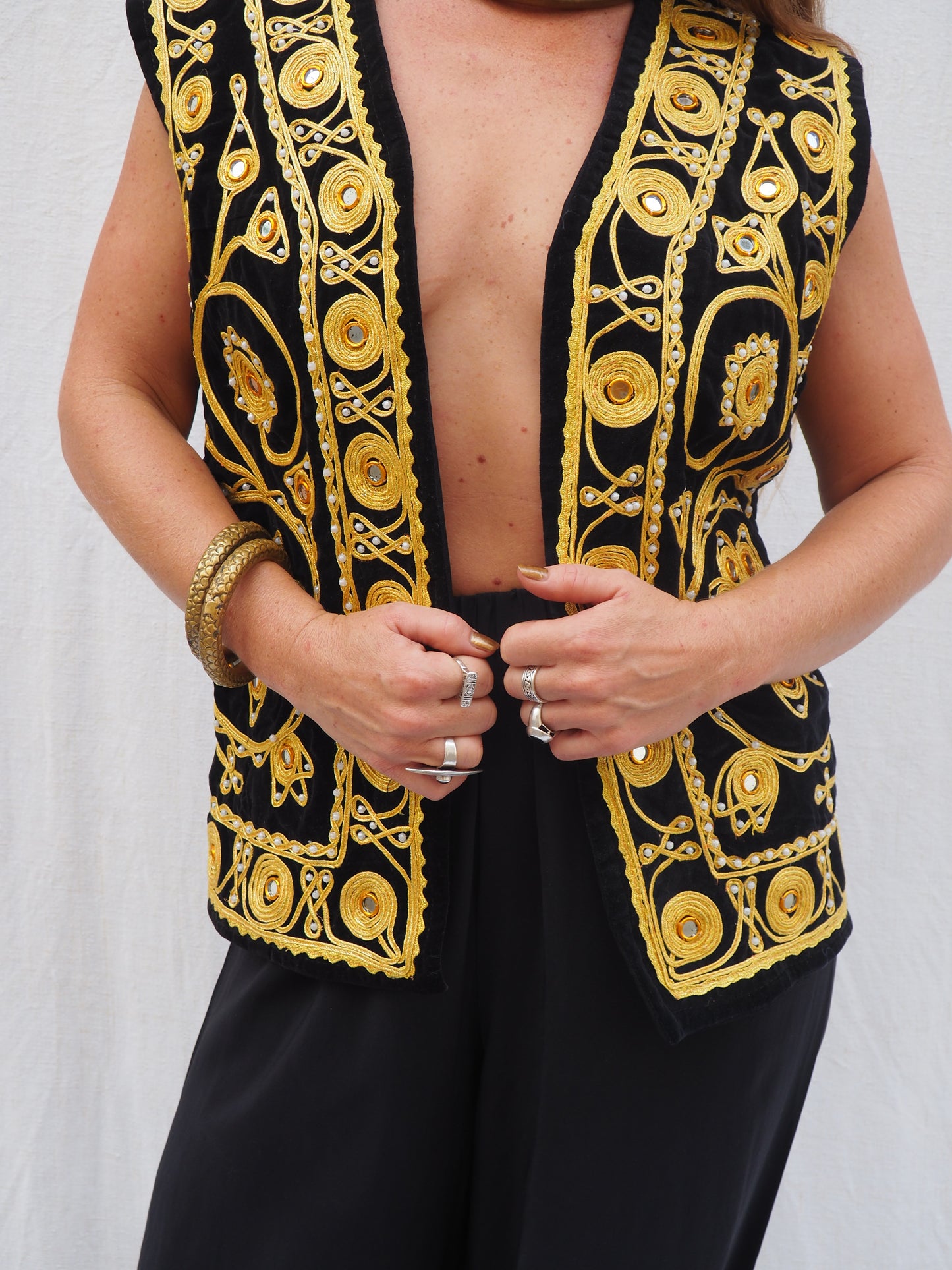 Vintage Black Velvet Waistcoat with Gold Embroidery