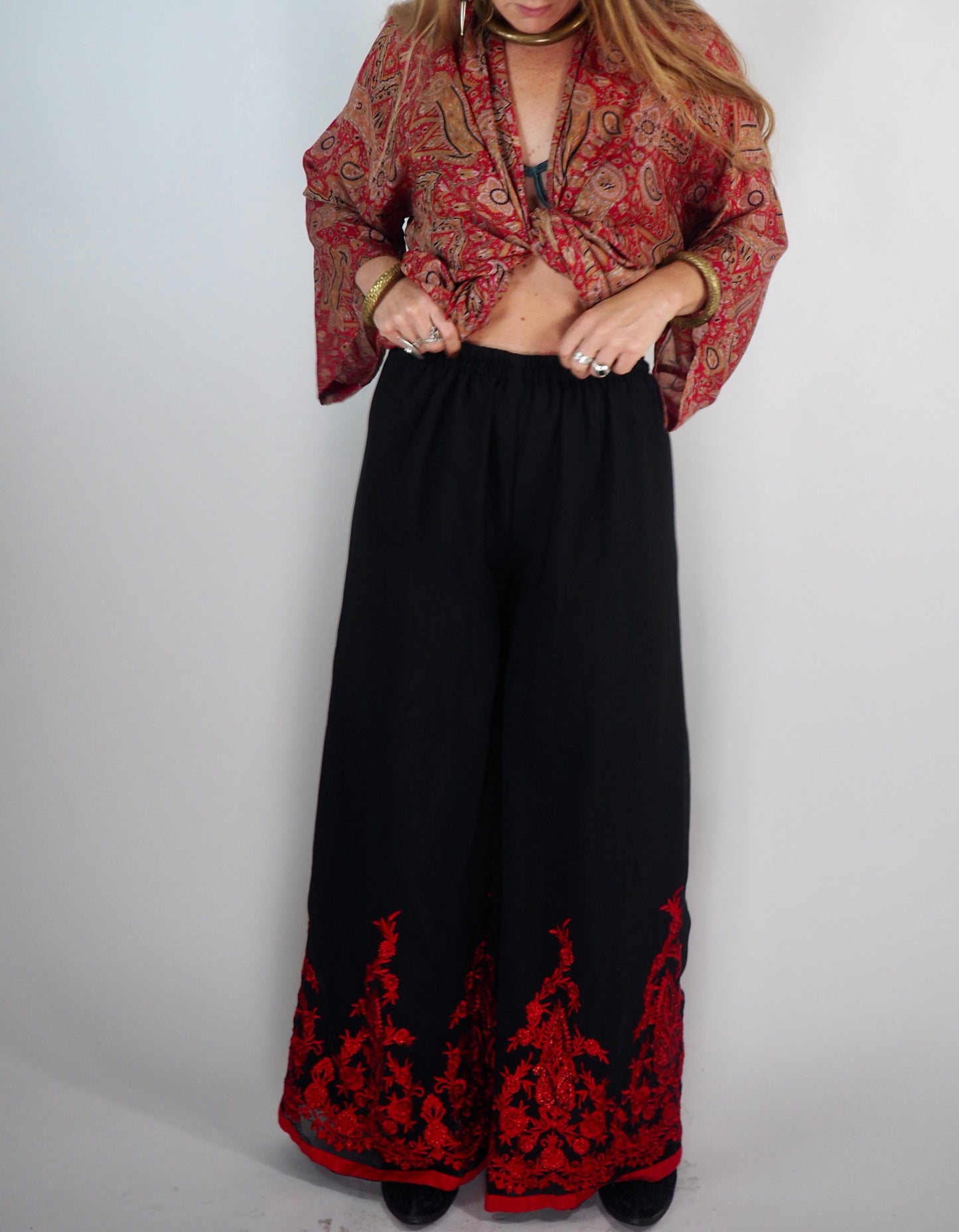 Vintage Indian Black Embroidered Pants