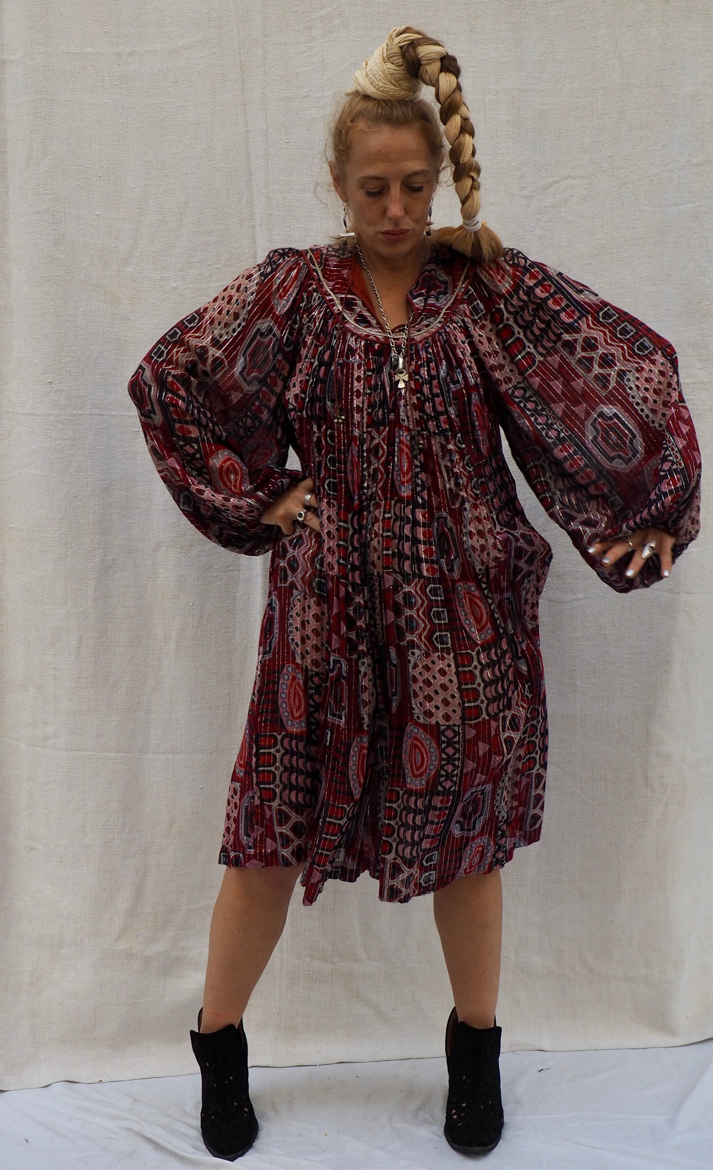 Vintage 1960s Indian Cotton Gauze Dress – Rare Bohemian Fine Cotton Garment, One-of-a-Kind