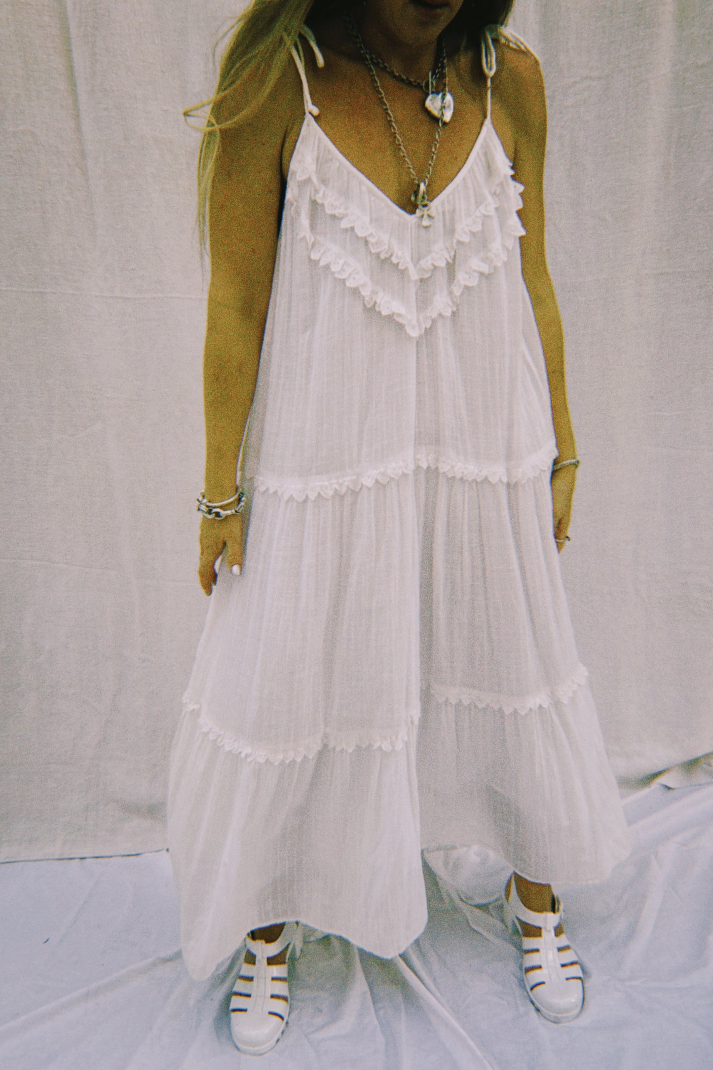 Vintage White Maxi Dress with Ruffle Detail – Made by Vagabond Ibiza