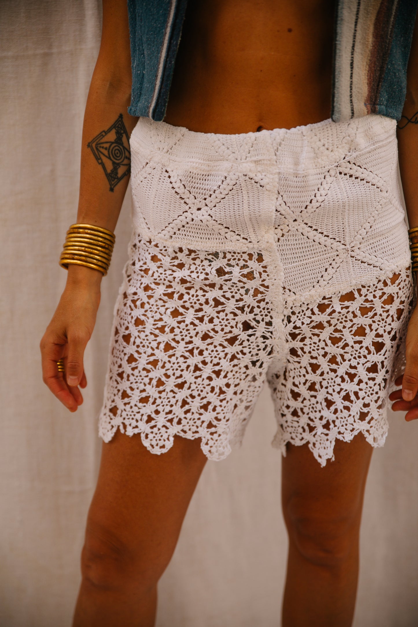 Up-cycled Vintage French Crochet and Lace Patchwork Shorts – Handmade by Vagabond Ibiza