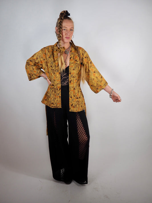 The Kardash Short Kimono – Vintage Re-cycled Sari Kimono Jacket with Waist Tie + Matching Scrunchy & Storage Bag