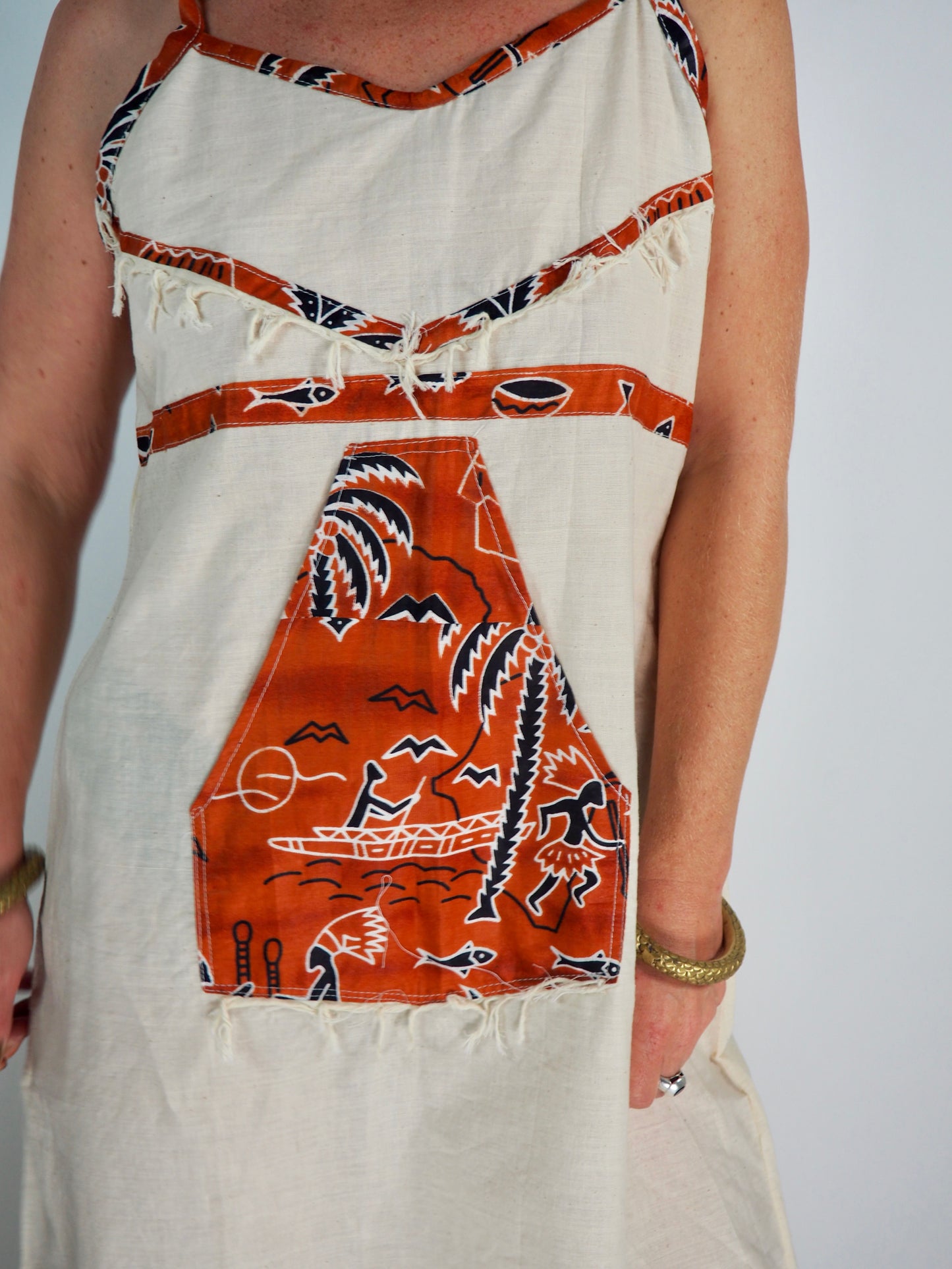 Vintage 1970s African Cotton Strapless Maxi Dress