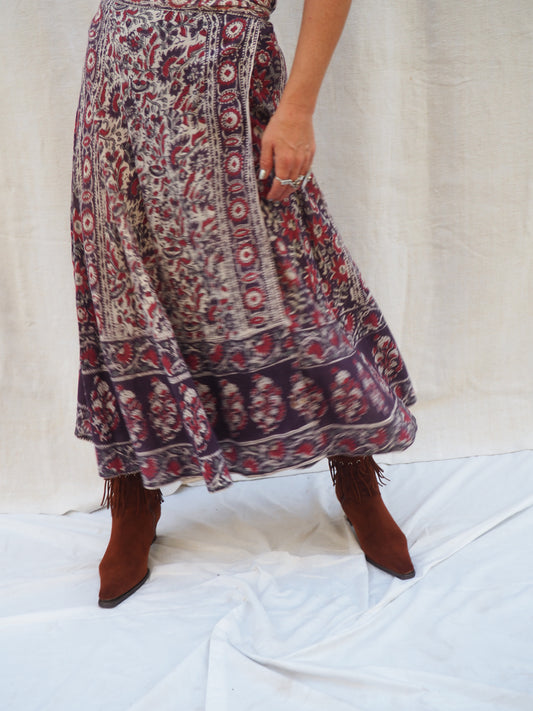 Vintage 1970s Indian Block Print Wrap Skirt – Lightweight Cotton