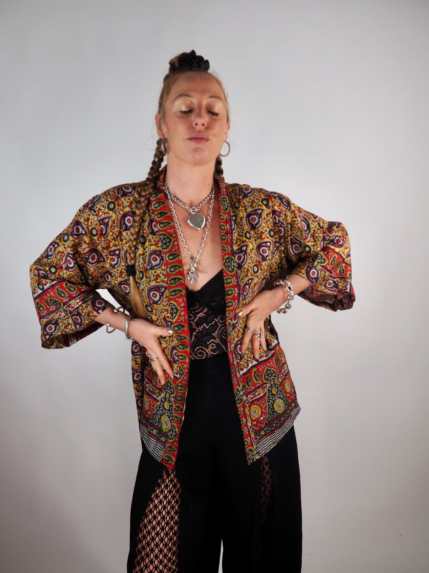 The Kardash Short Kimono – Vintage Re-cycled Sari Kimono Jacket with Waist Tie + Matching Scrunchy & Storage Bag