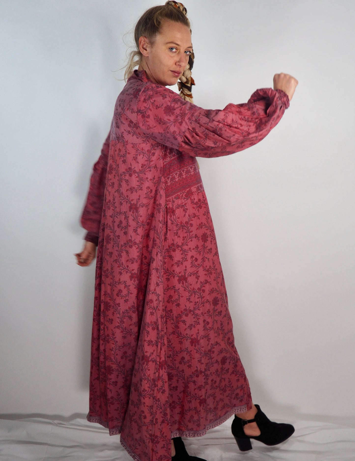 The Lenya Up-cycled Vintage Sari Dress – Sustainable Boho Dress with Oversized Sleeves Matching Scrunchy & Storage Bag