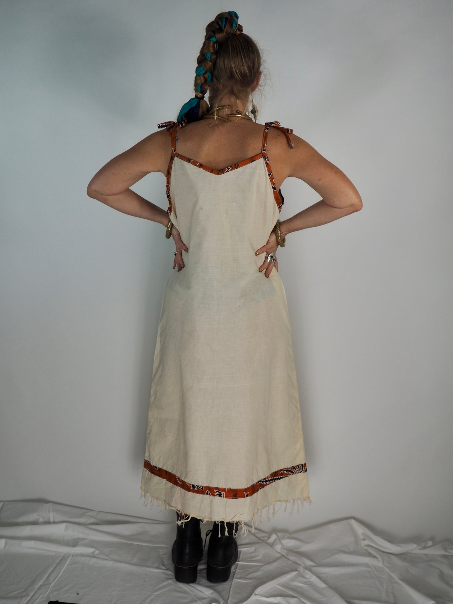 Vintage 1970s African Cotton Strapless Maxi Dress