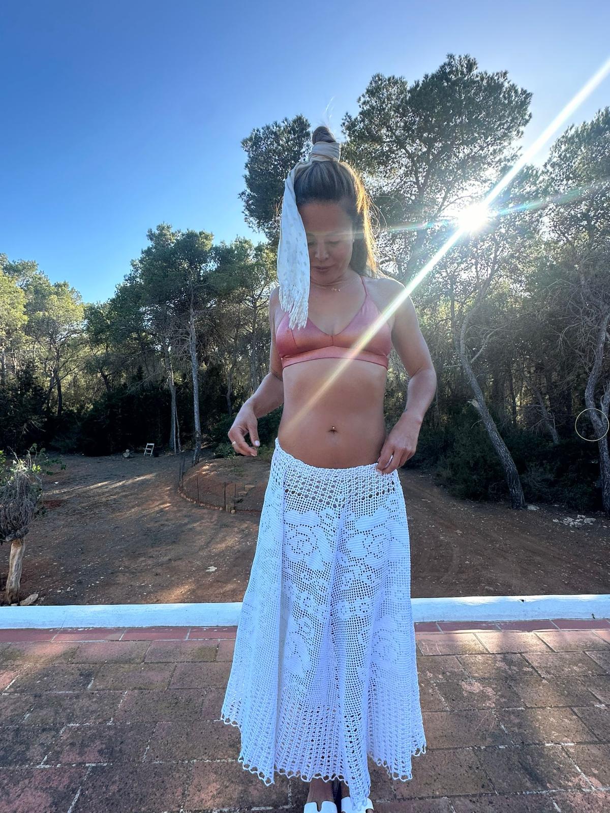 Long length white crochet shirt up-cycled by Vagabond Ibiza made by Vagabond Ibiza