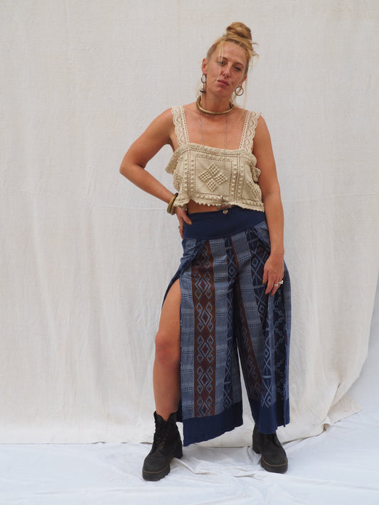 Vintage Woven Ikat Wide-Leg Pants