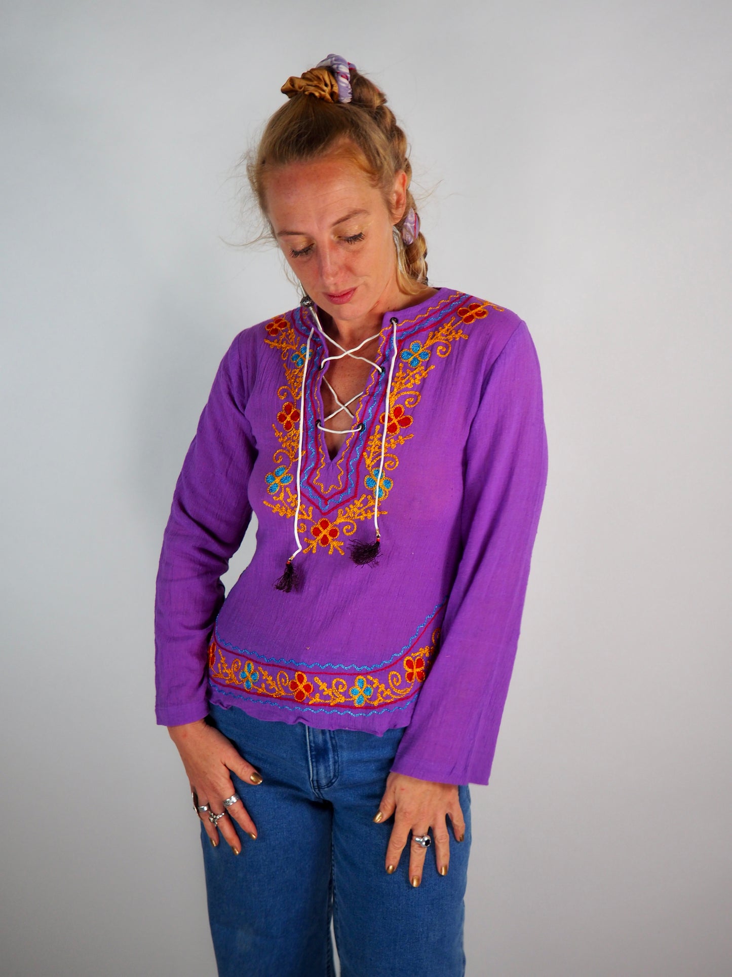 Vintage 1970s Indian Cotton Cheesecloth Blouse – Purple