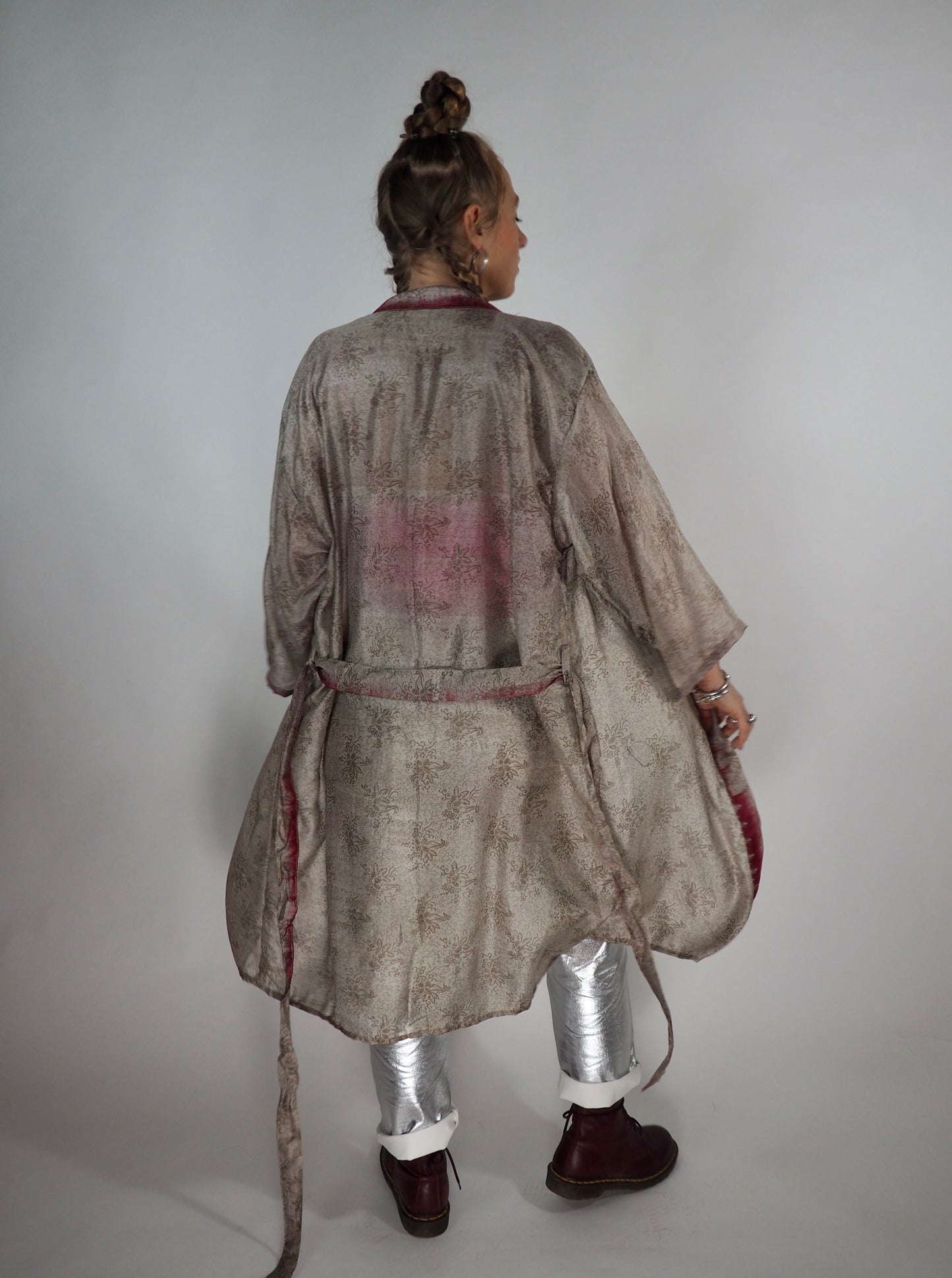 The Kardash Medium-Length Kimono – Up-cycled Vintage Sari Kimono Jacket with Waist Tie + Matching Scrunchy & Storage Bag