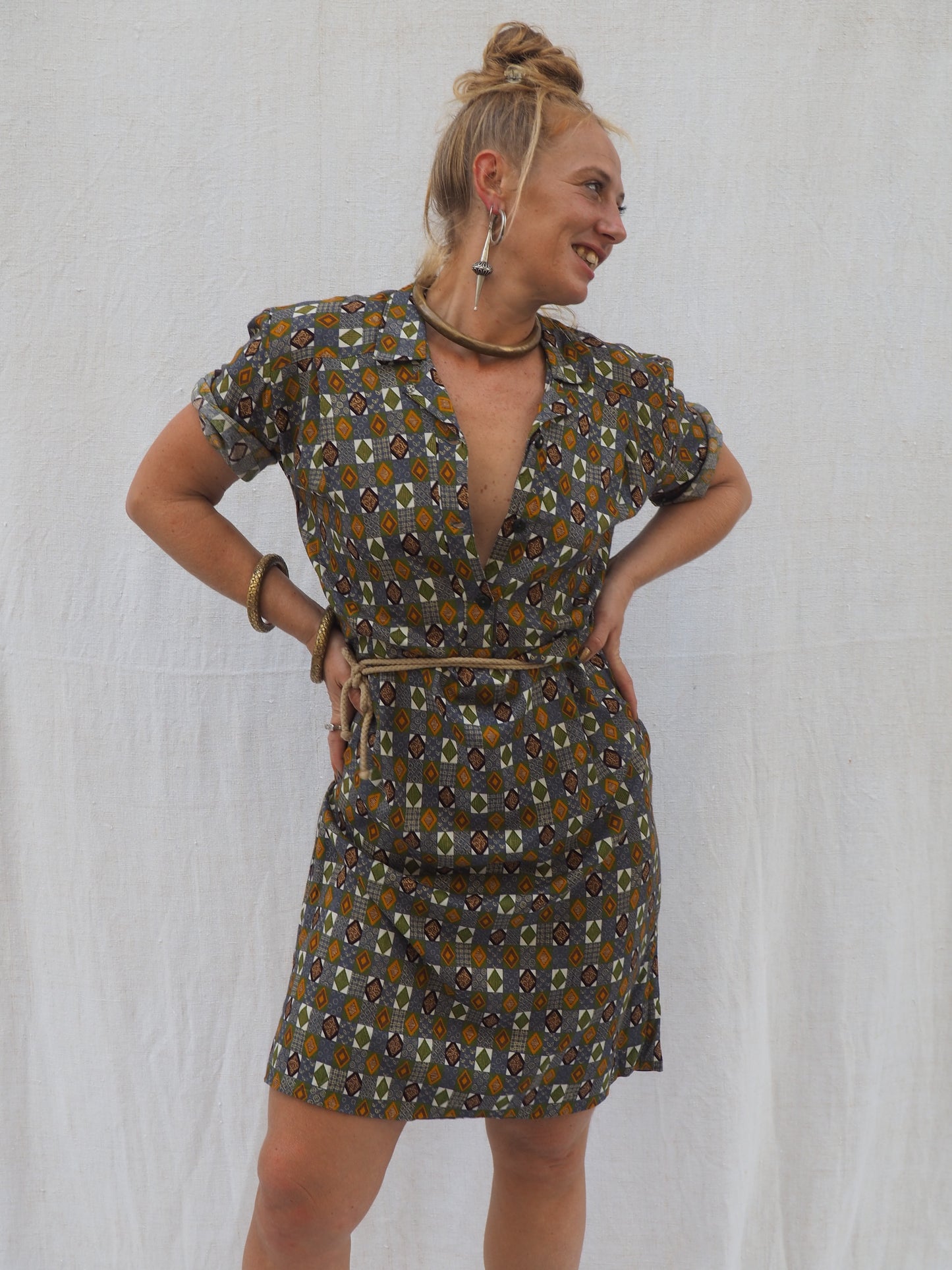 Vintage 1960s Geometric Print Day Dress