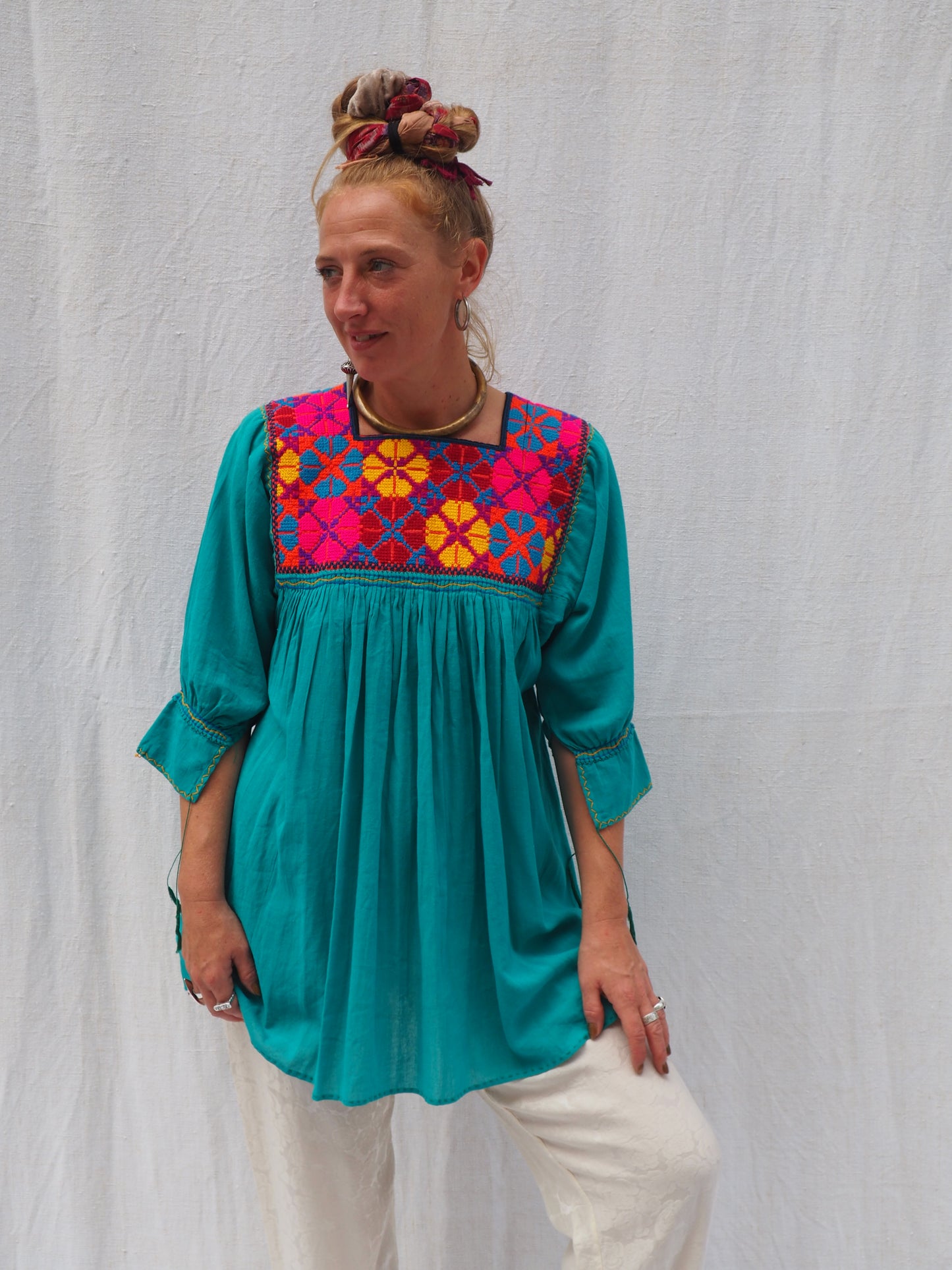 Vintage Mexican Hand-Embroidered Cotton Tunic