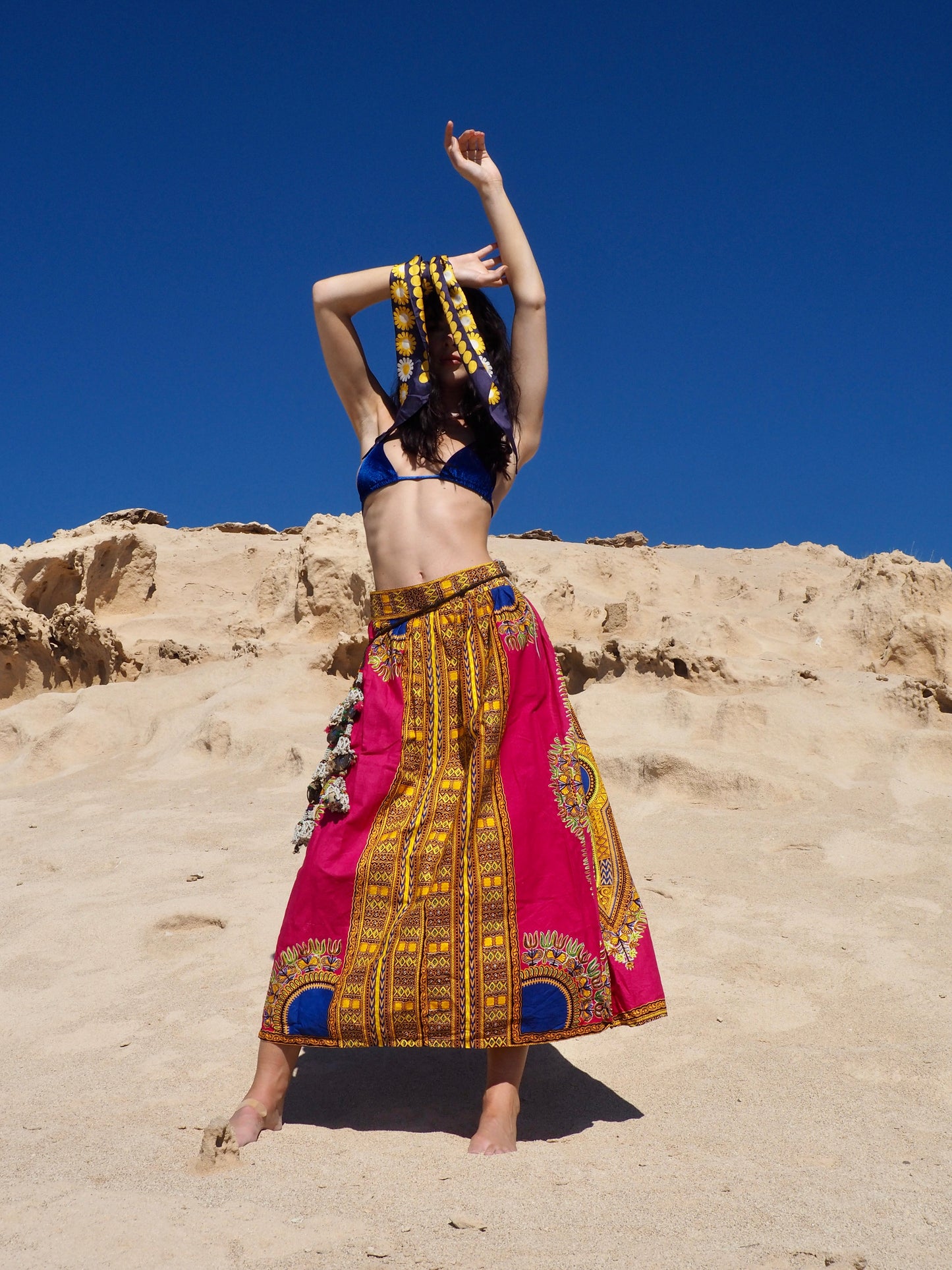 Vibrant Pink African Print Cotton Maxi Skirt