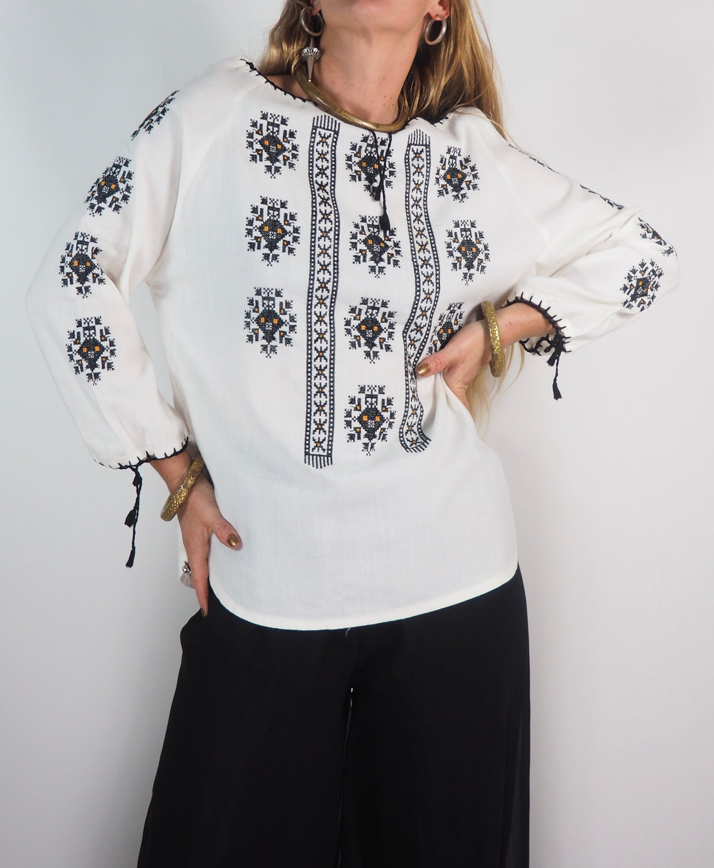 Vintage 1970s Romanian Embroidered Blouse