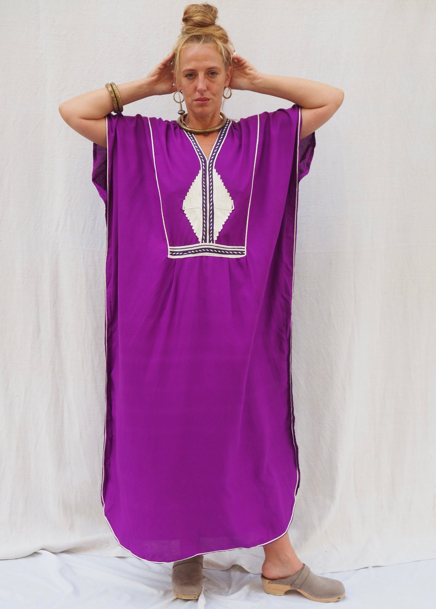 Vintage Purple Kaftan with Silver Embroidery