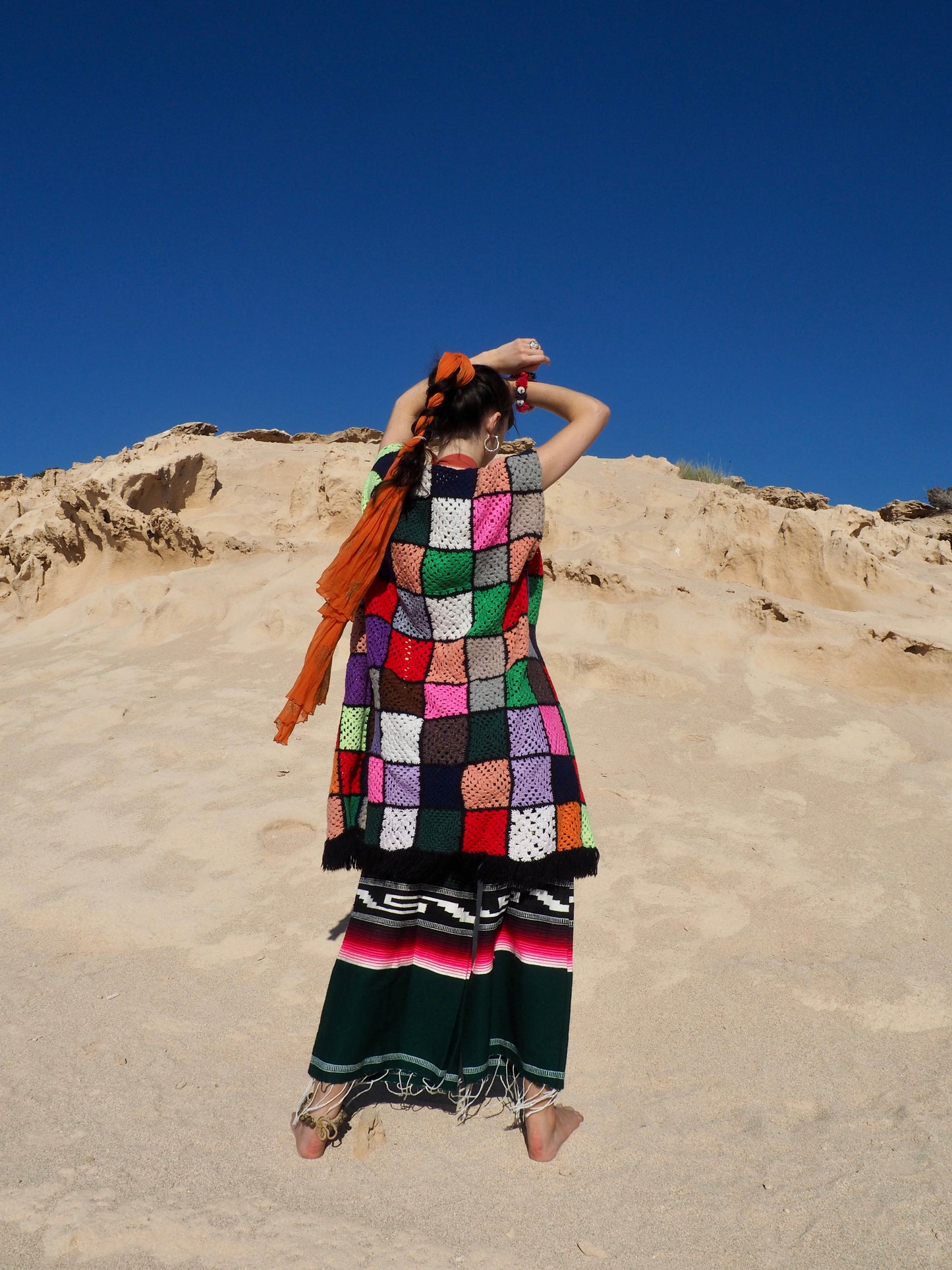 Colourful Vintage crochet waistcoat jacket up-cycled fashion by Vagabond Ibiza