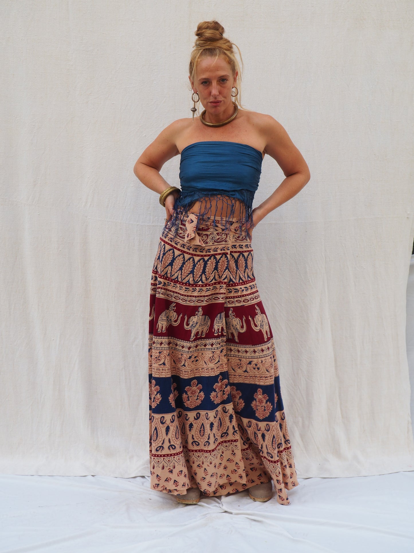 Vintage 1970s Indian Cotton Wrap-Around Maxi Skirt