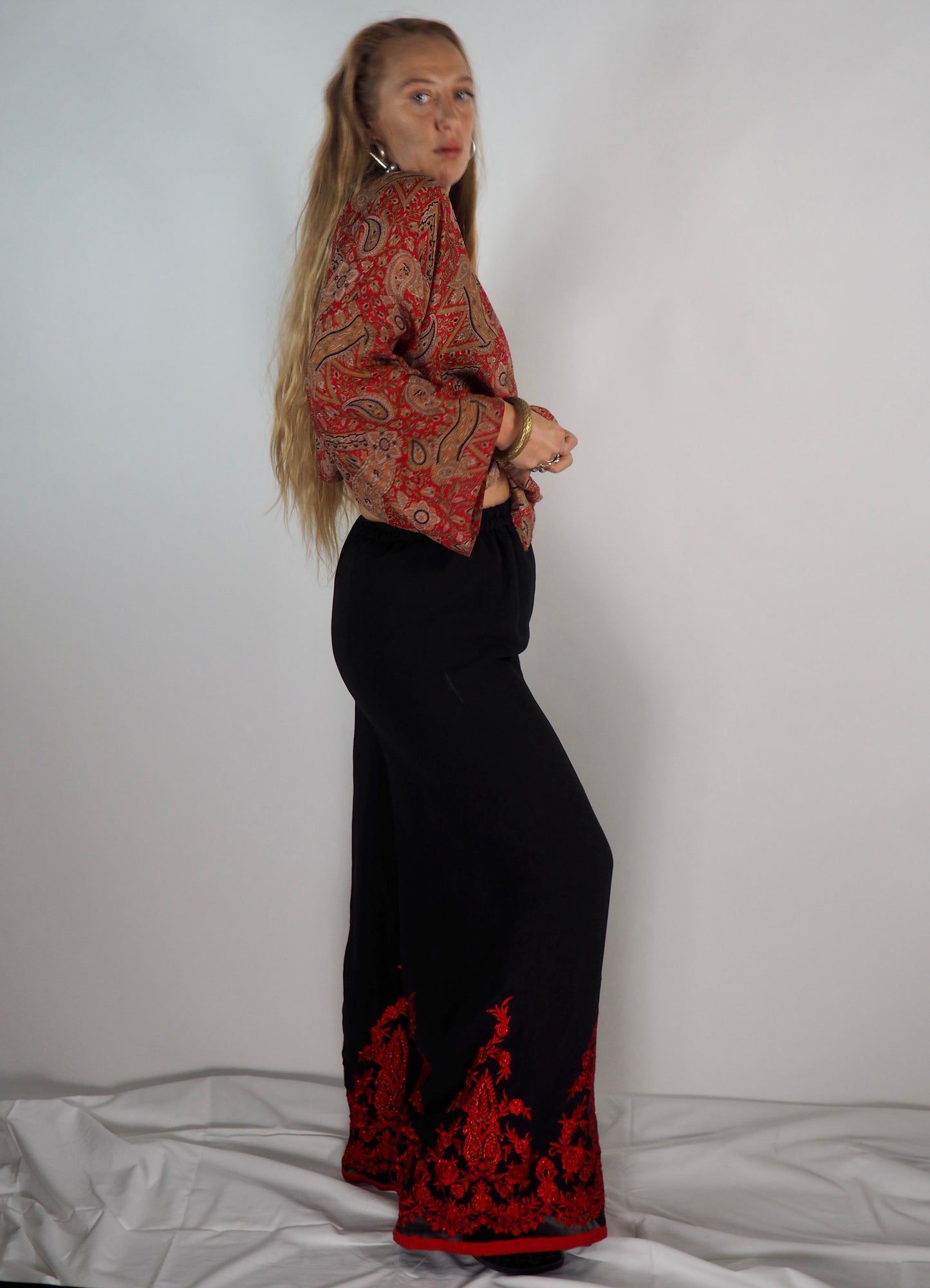 Vintage Indian Black Embroidered Pants